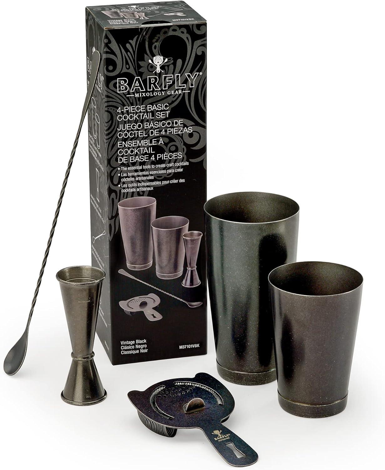 Vintage Black 5-Piece Cocktail Shaker Set with Jigger and Strainer