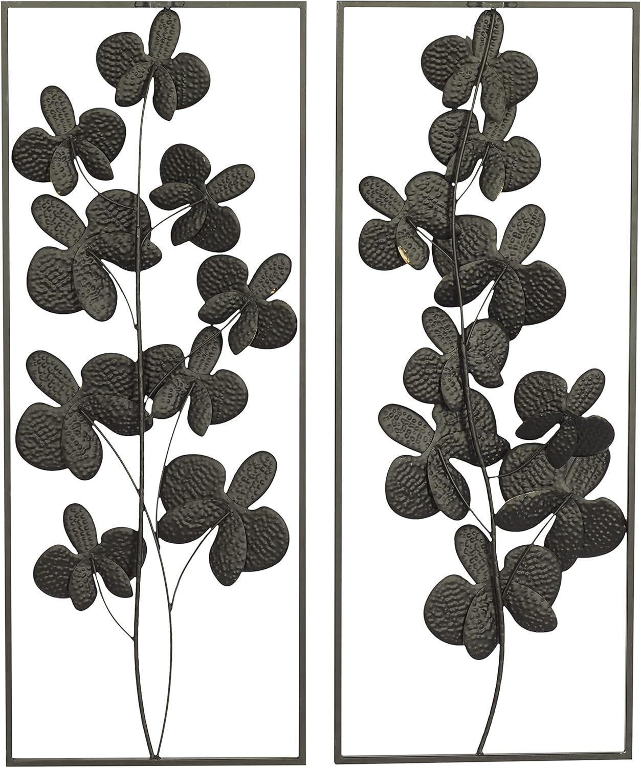 DecMode Black Metal Orchid Floral Wall Decor with Black Frame (2 Count)