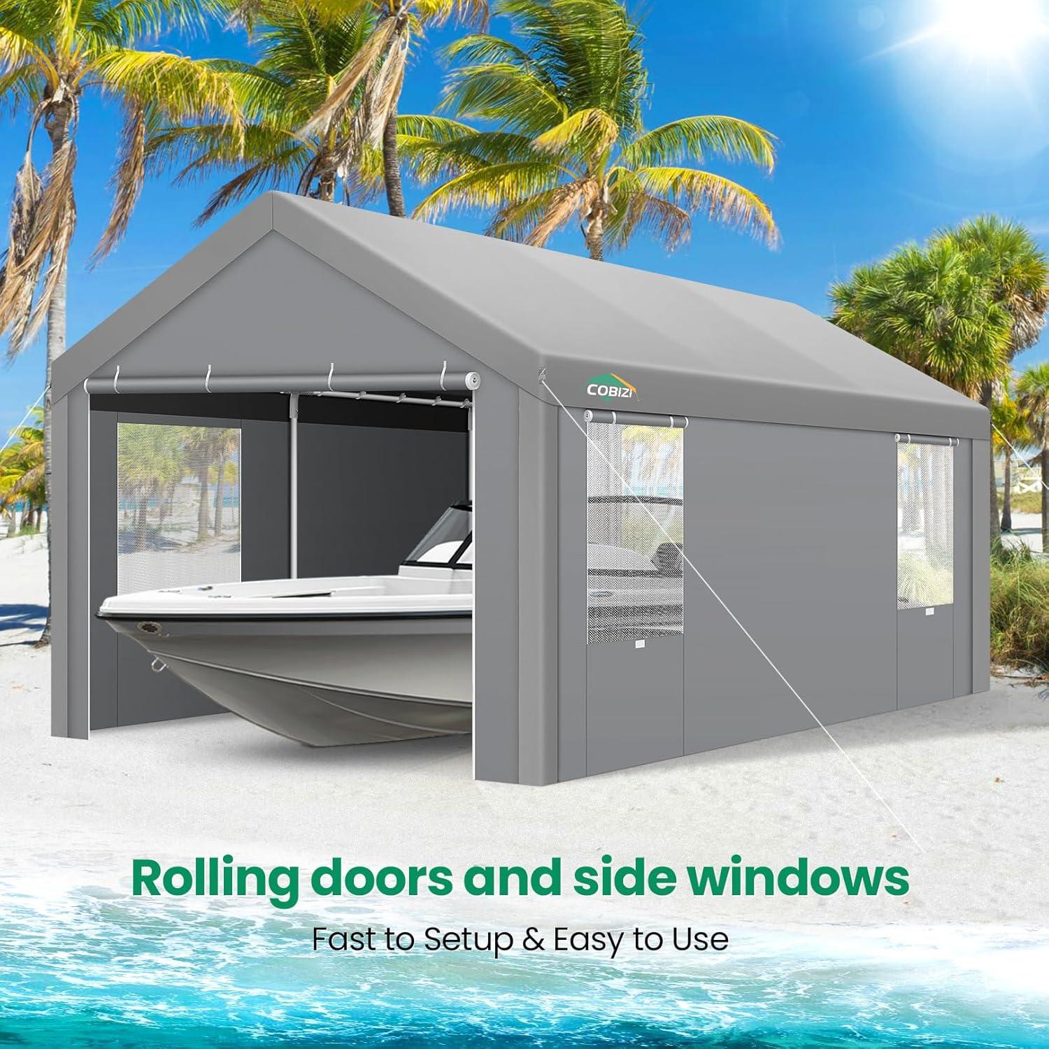 Cobizi Carport 10'x20' Heavy Duty Portable Garage, Upgraded Car Canopy