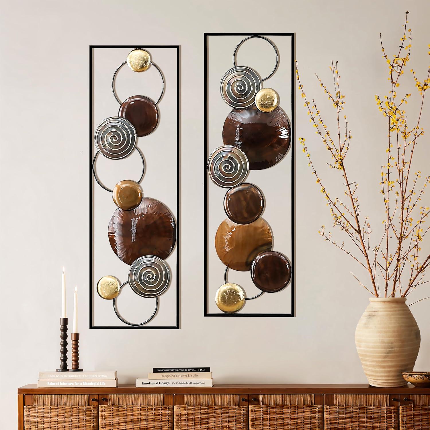 Luxurious Brown and Gold Abstract Metal Wall Art Panels, 36"