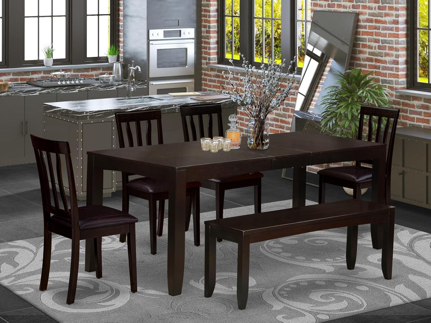 LYAN6-CAP-LC 6-Pc Kitchen Table with bench-Dining Table and 4 Dining Chairs and Bench