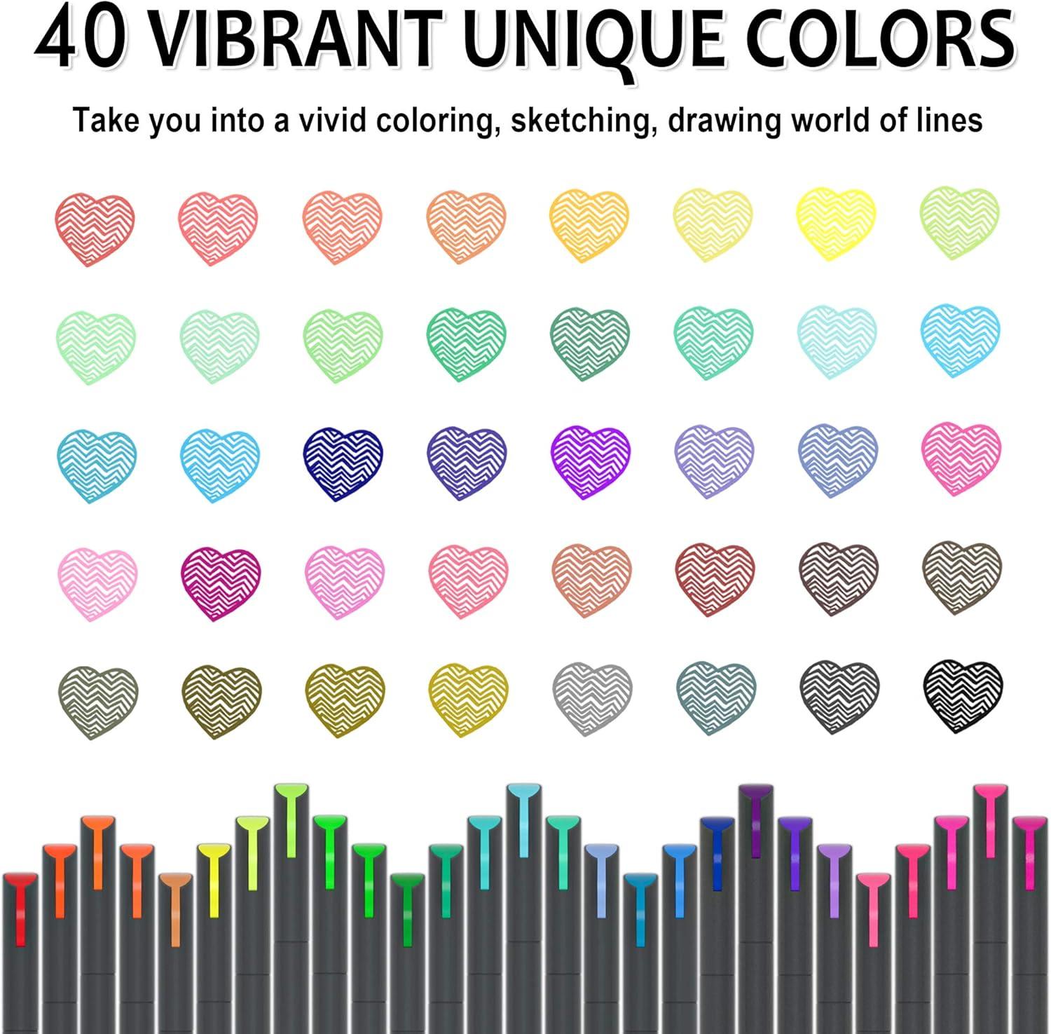 46 Pack Journal Planner Colored Pens, Lineon 40 Colors Fineliner Pens with 6 Different Stencils, Perfect Set for Journal Planner Note Calendar Coloring