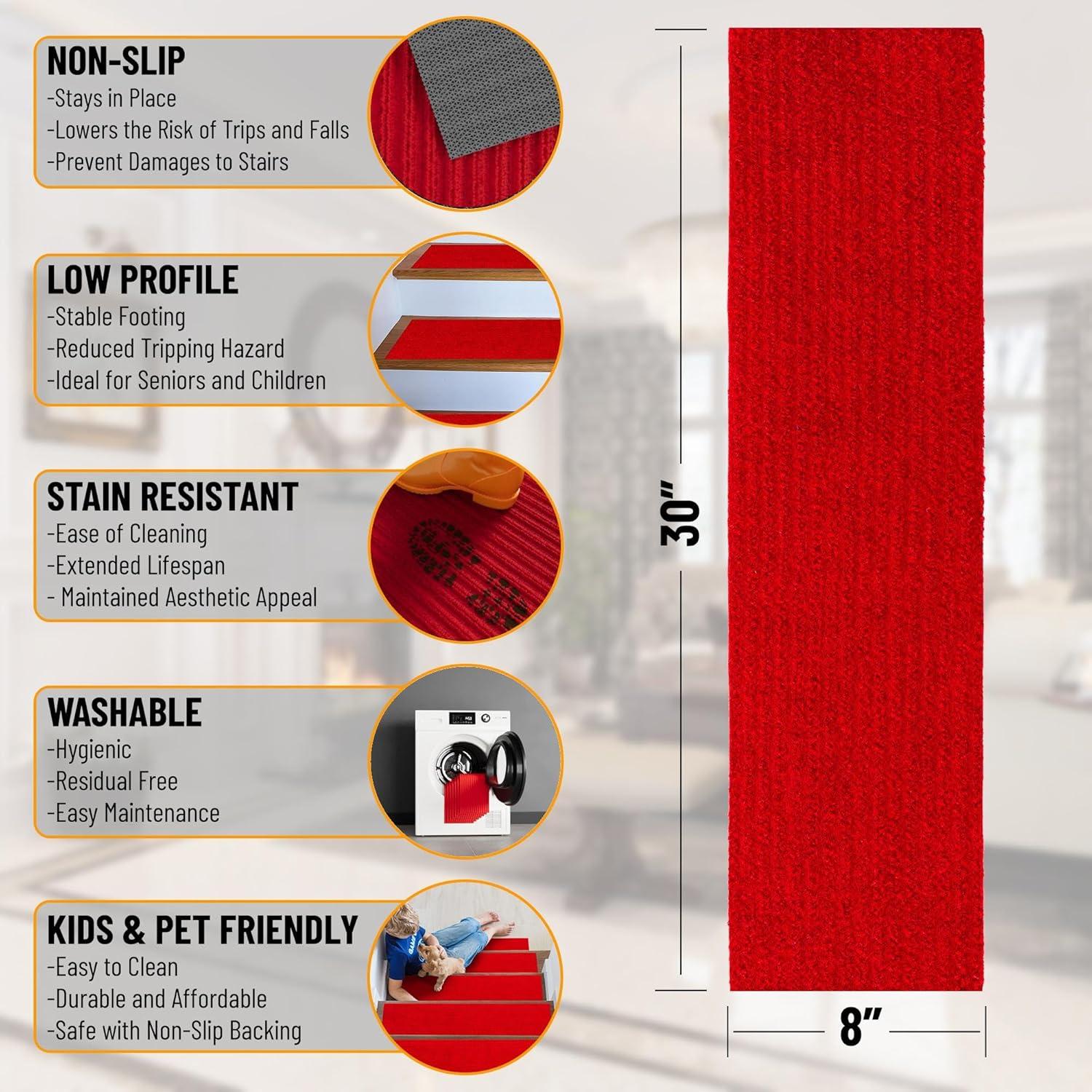 Ottomanson Lifesaver Non-Slip Rubberback Scrape Rib Indoor/Outdoor Stair Treads