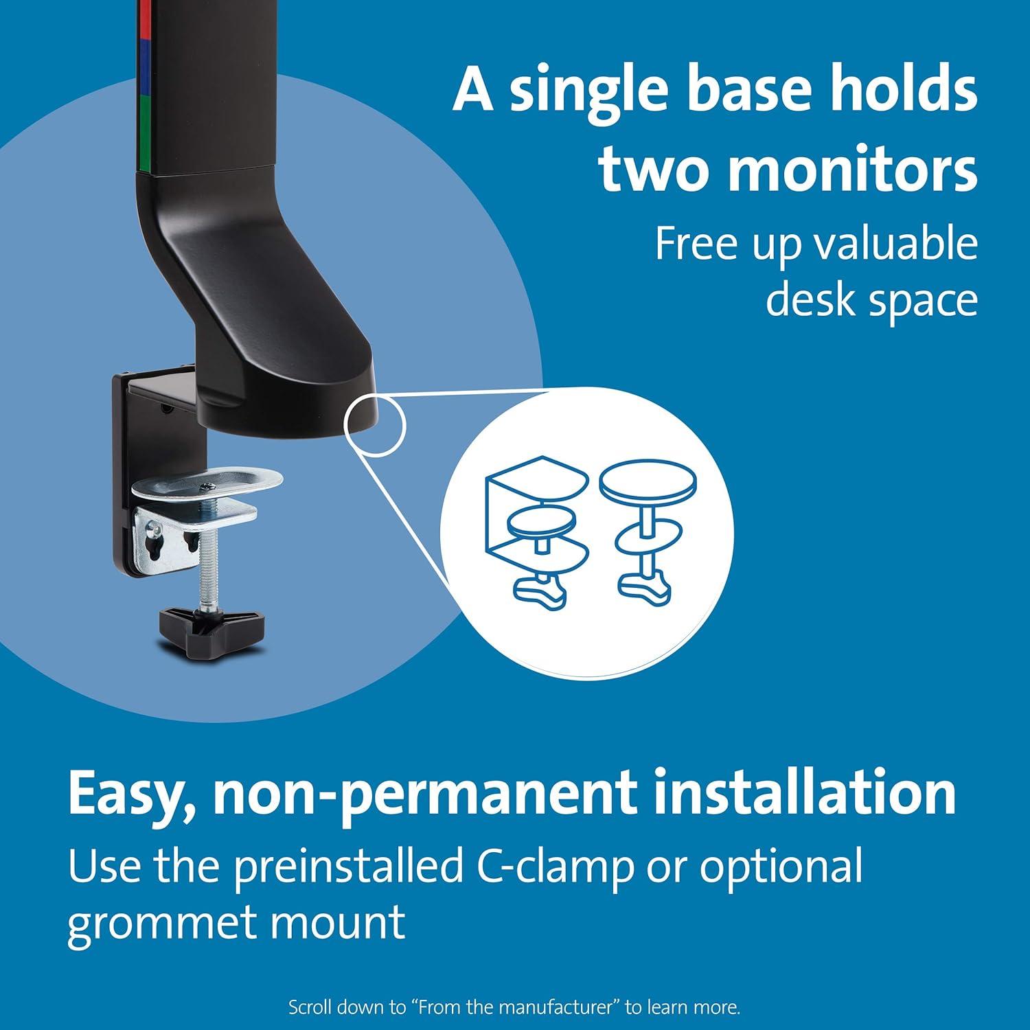 Black Dual Monitor Mount with Adjustable Tilt and Swivel