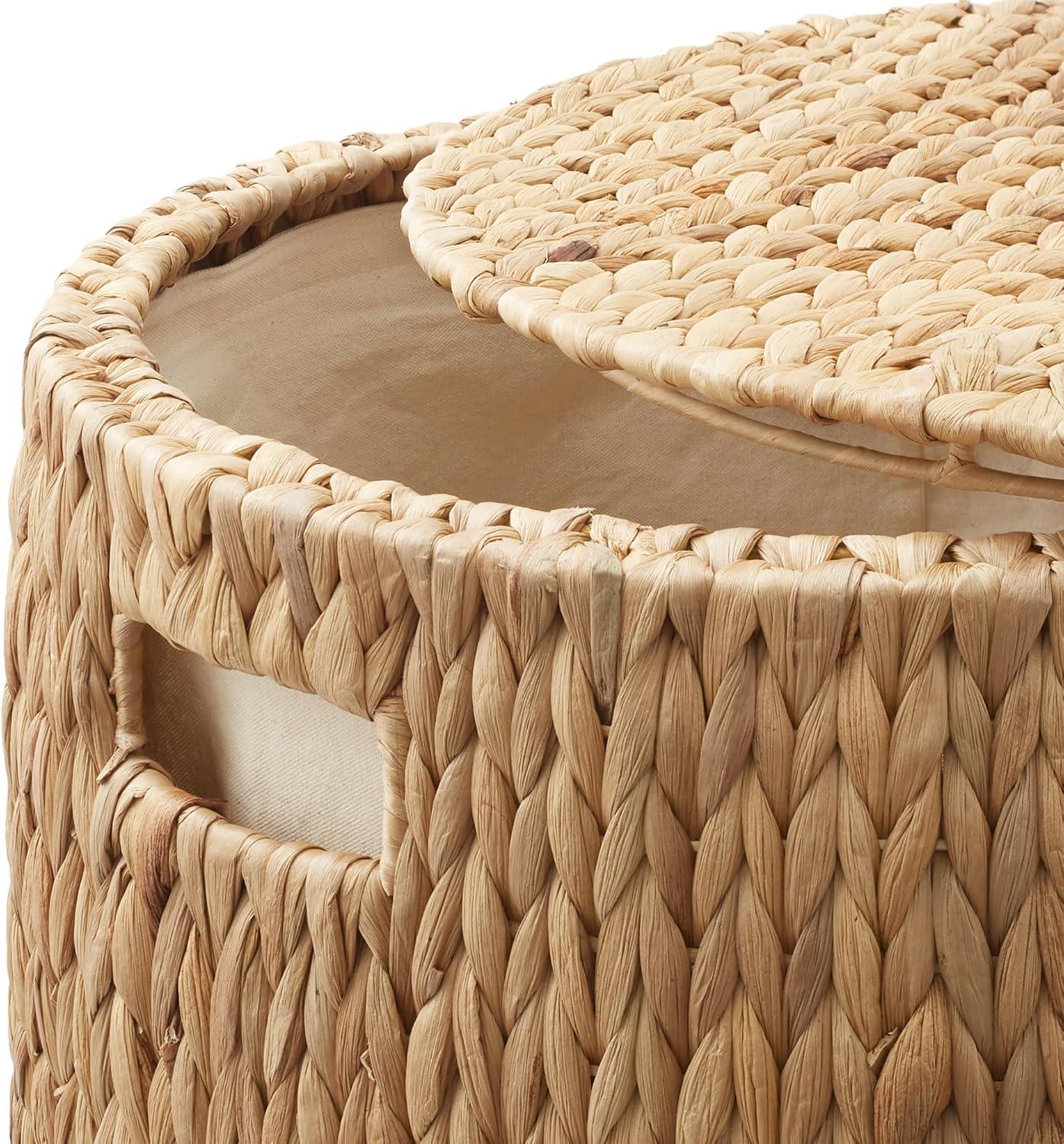 Casafield Rolling Storage Basket - Natural, Handwoven Hyacinth Rolling Hamper with Lid, Storage Bin on Wheels for Living Room, Bathroom, Laundry