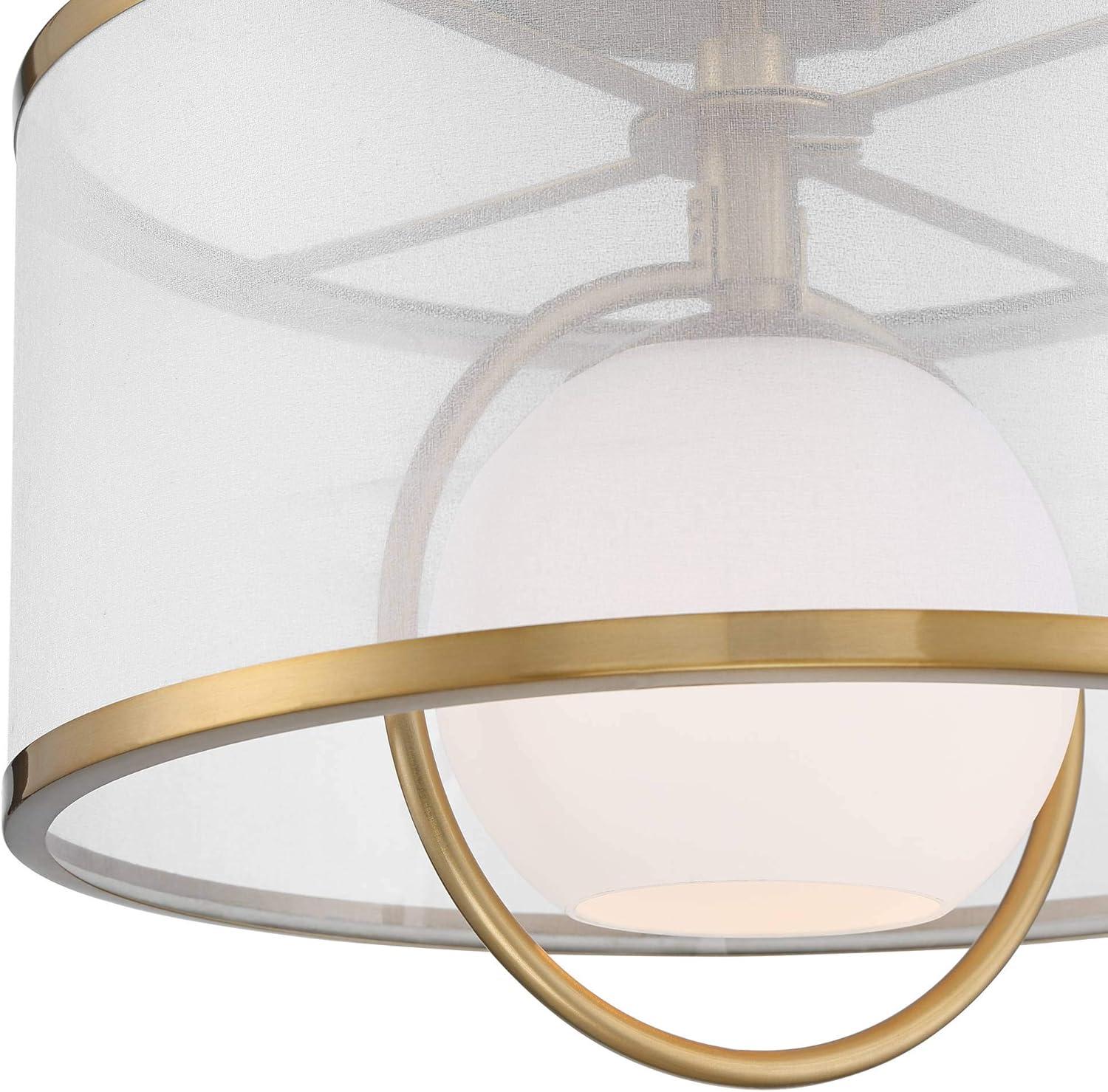 Artisanal Brass & Glass 17" Art Deco Drum Ceiling Light