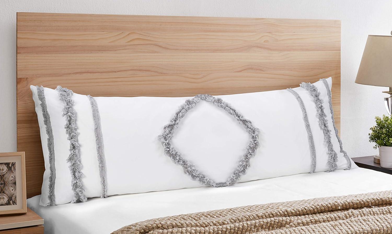 Sweet Jojo Designs Body Pillow Cover (Pillow Not Included) 54in.x20in. Boho Fringe White and Grey