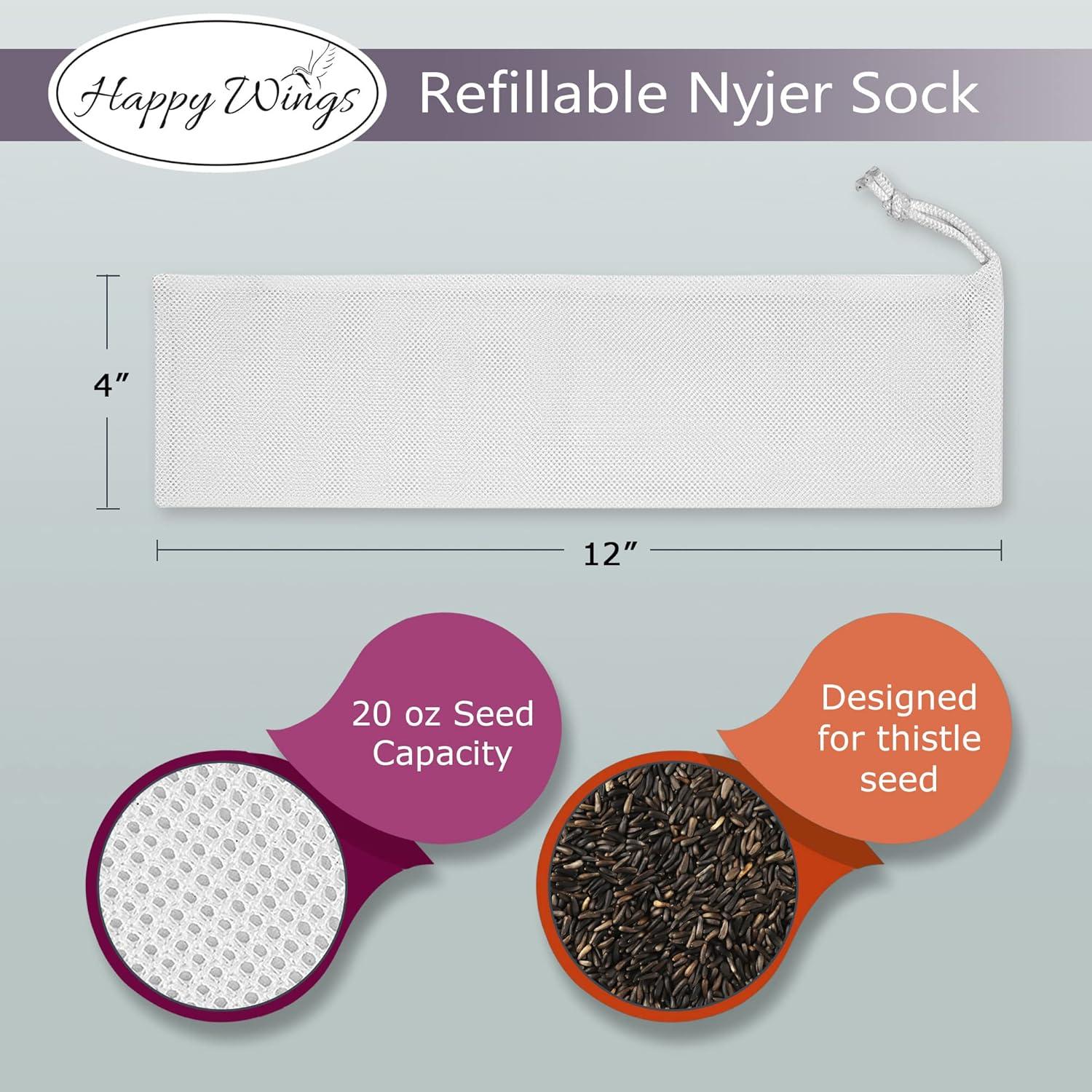 Happy Wings 3 Pack Refillable Instant Mesh Sock Feeder for Wild Bird Seed (for Nyjer & Finch Blend) - Dry