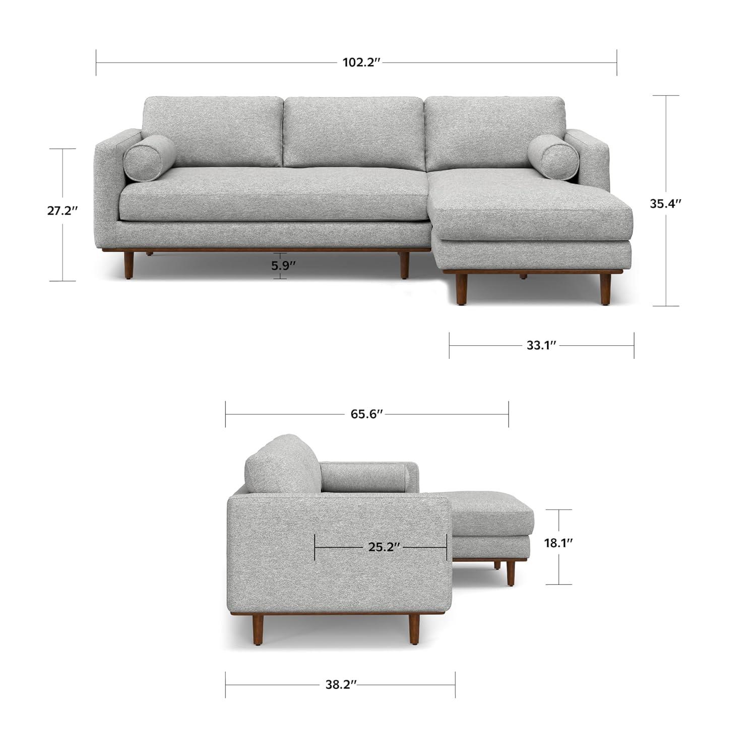 Simpli Home Morrison Large Left Sectional Sofa,Mid-Century Modern Couch with Chaise Lounge and Eco-Friendly Woven-Blend Fabric