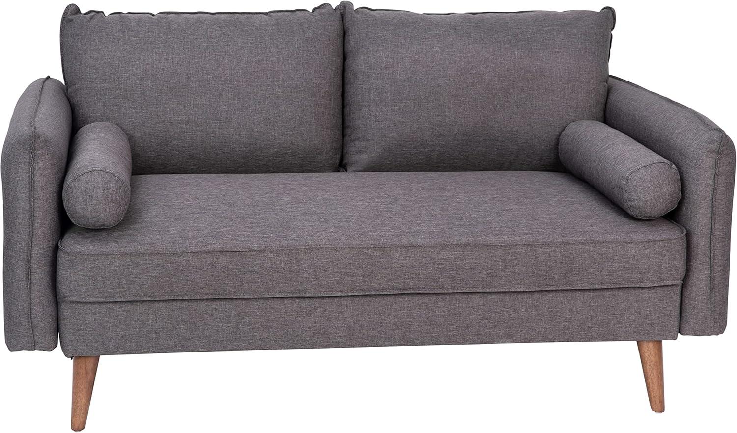 Evie Stone Gray Faux Linen Mid-Century Modern Loveseat