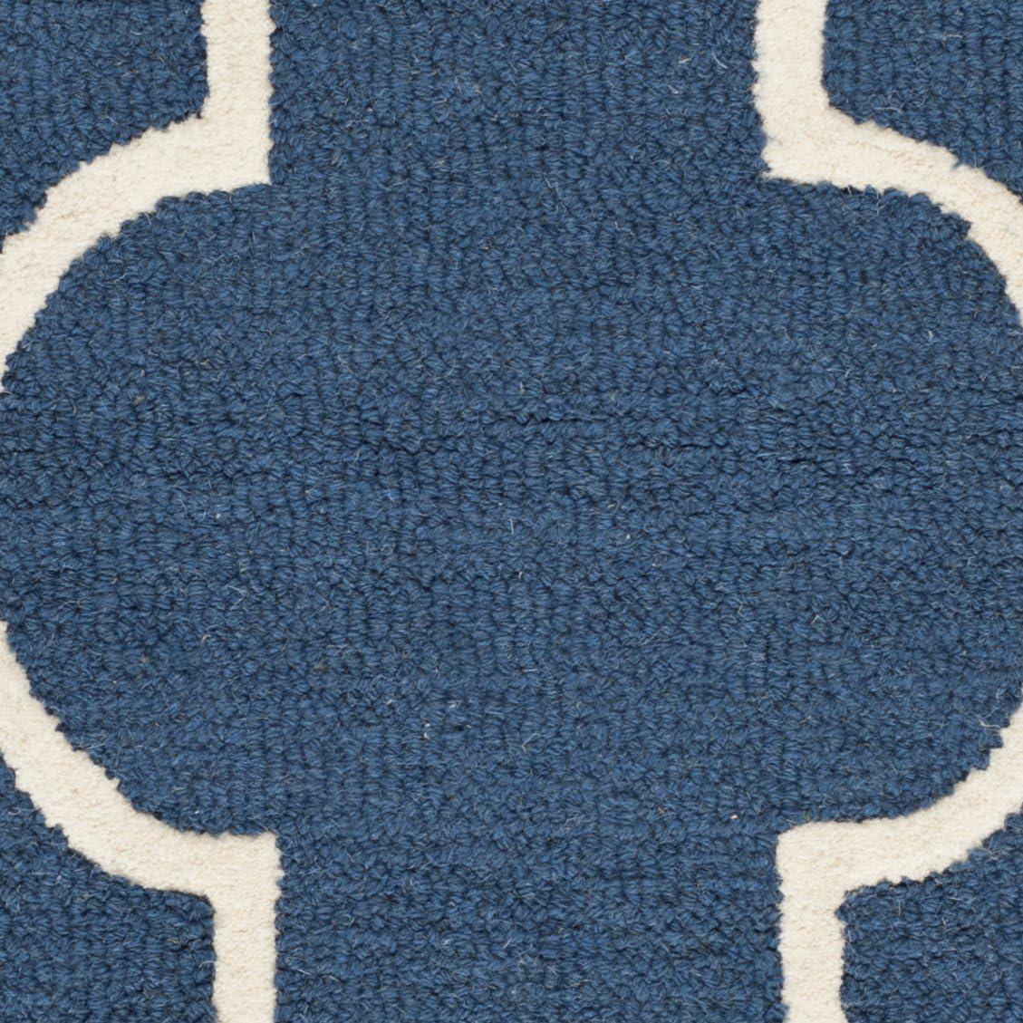 Ivory and Navy Hand-Tufted Wool Area Rug, 5' x 8'