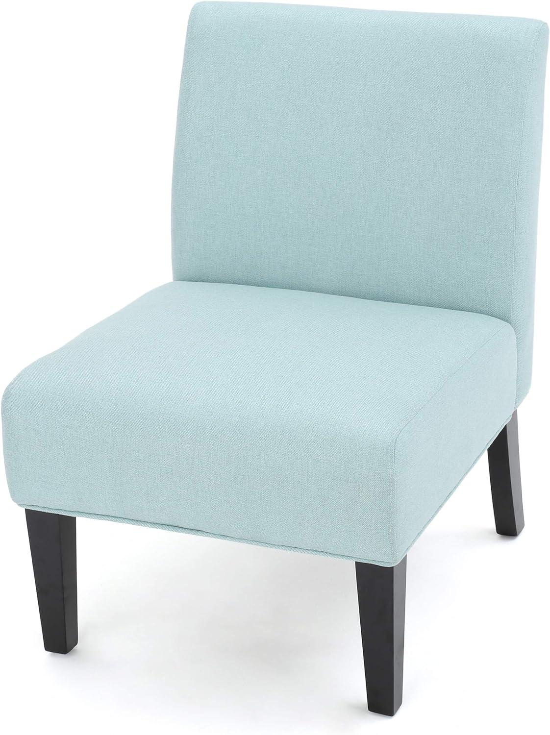 Light Blue Fabric Accent Chair with Rubberwood Legs