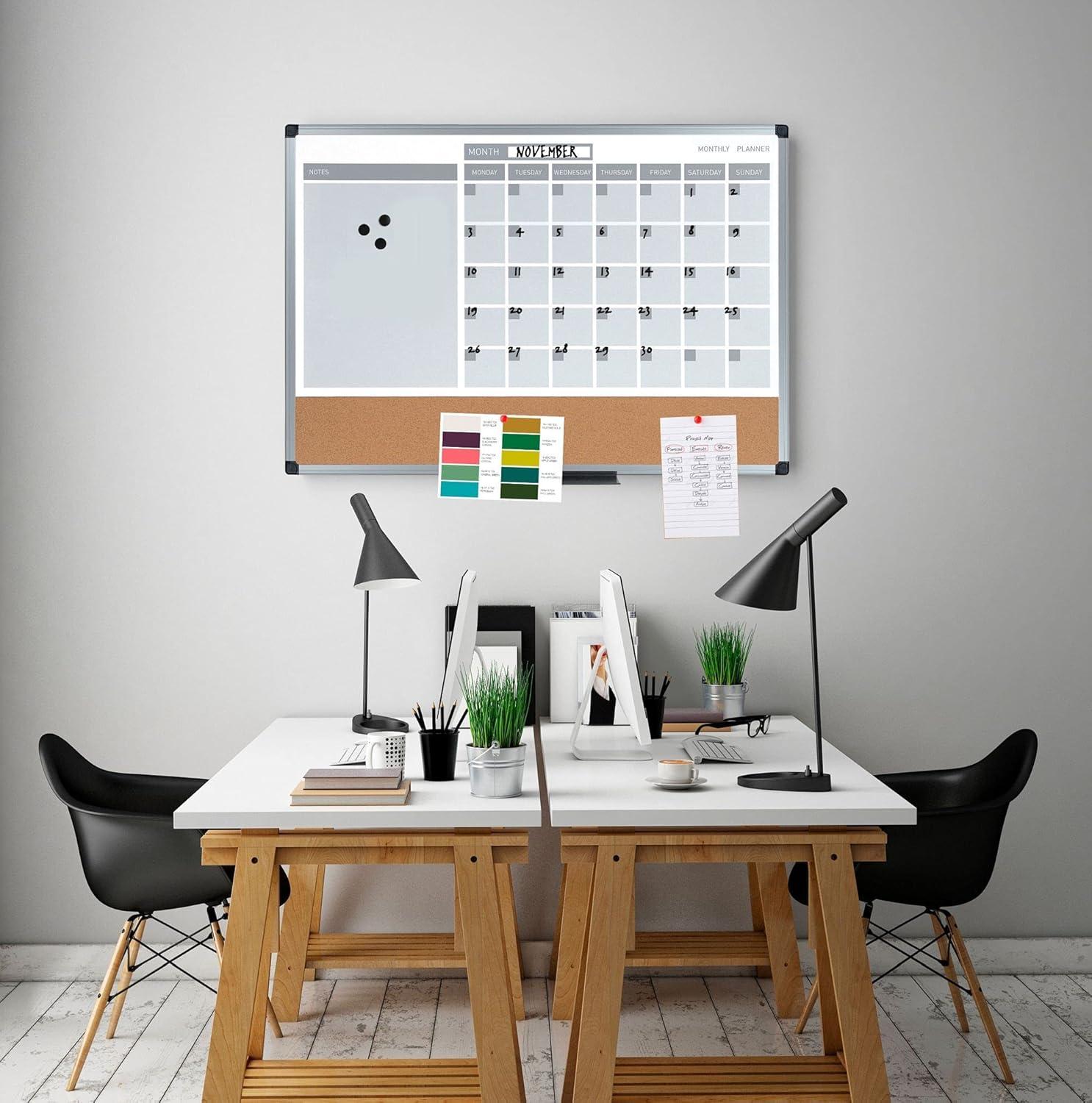 36" x 24" Magnetic Dry Erase Calendar with Corkboard