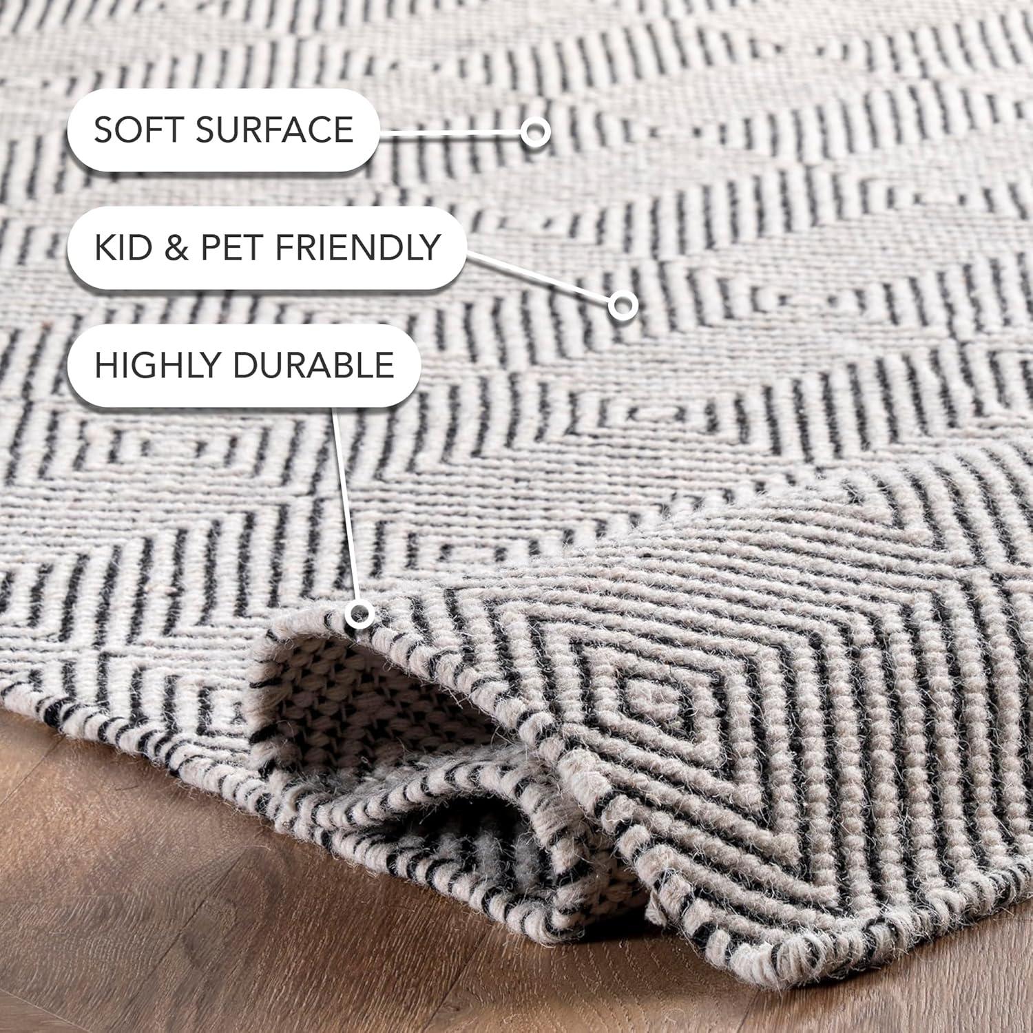 Nuloom Ago Diamond 2x6 Wool Runner Indoor Area Rug for Living Room Bedroom Dining Room Entryway Hallway Kitchen, Ivory