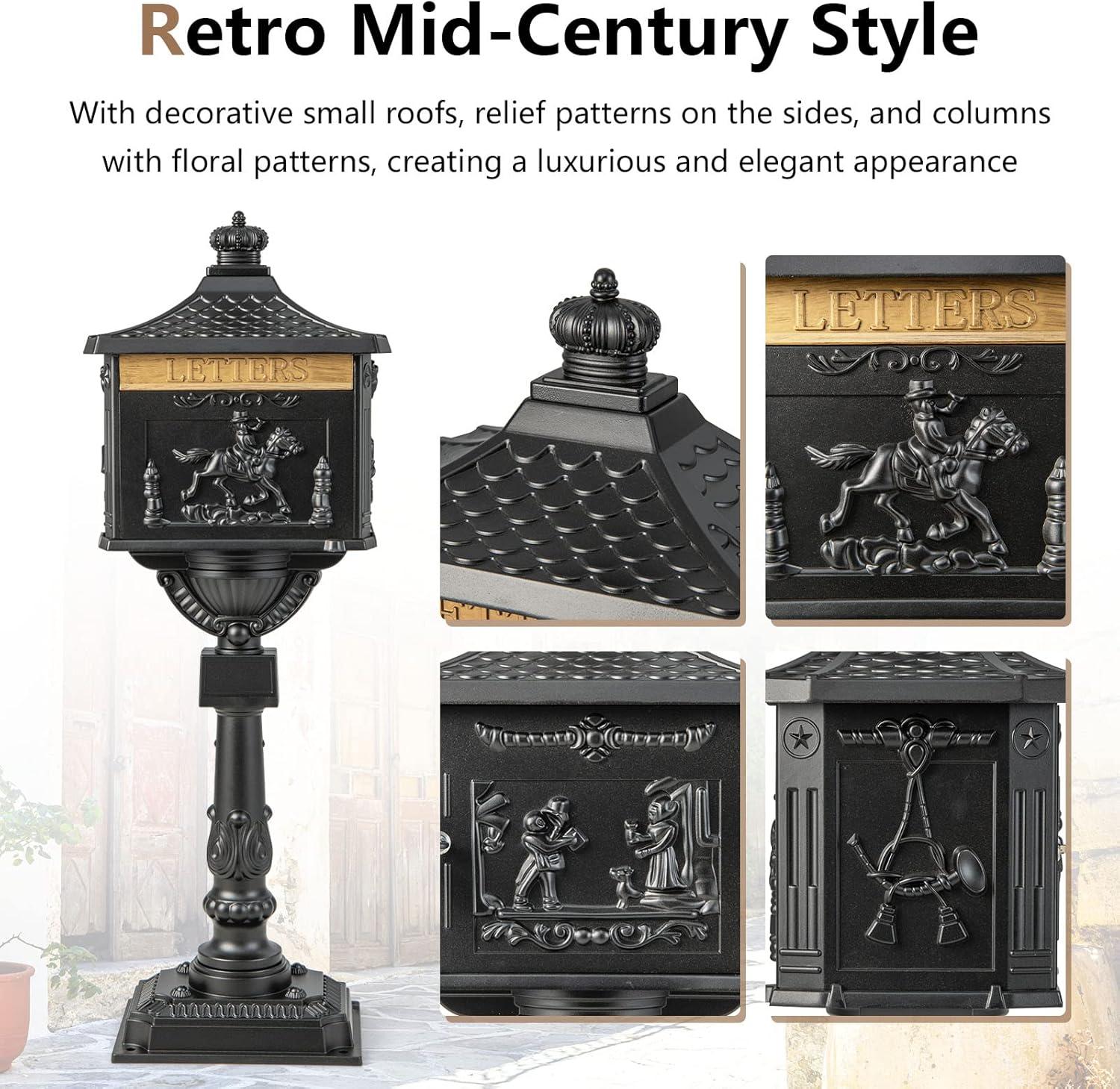Black Cast Aluminum Lockable Retro Mailbox with Post