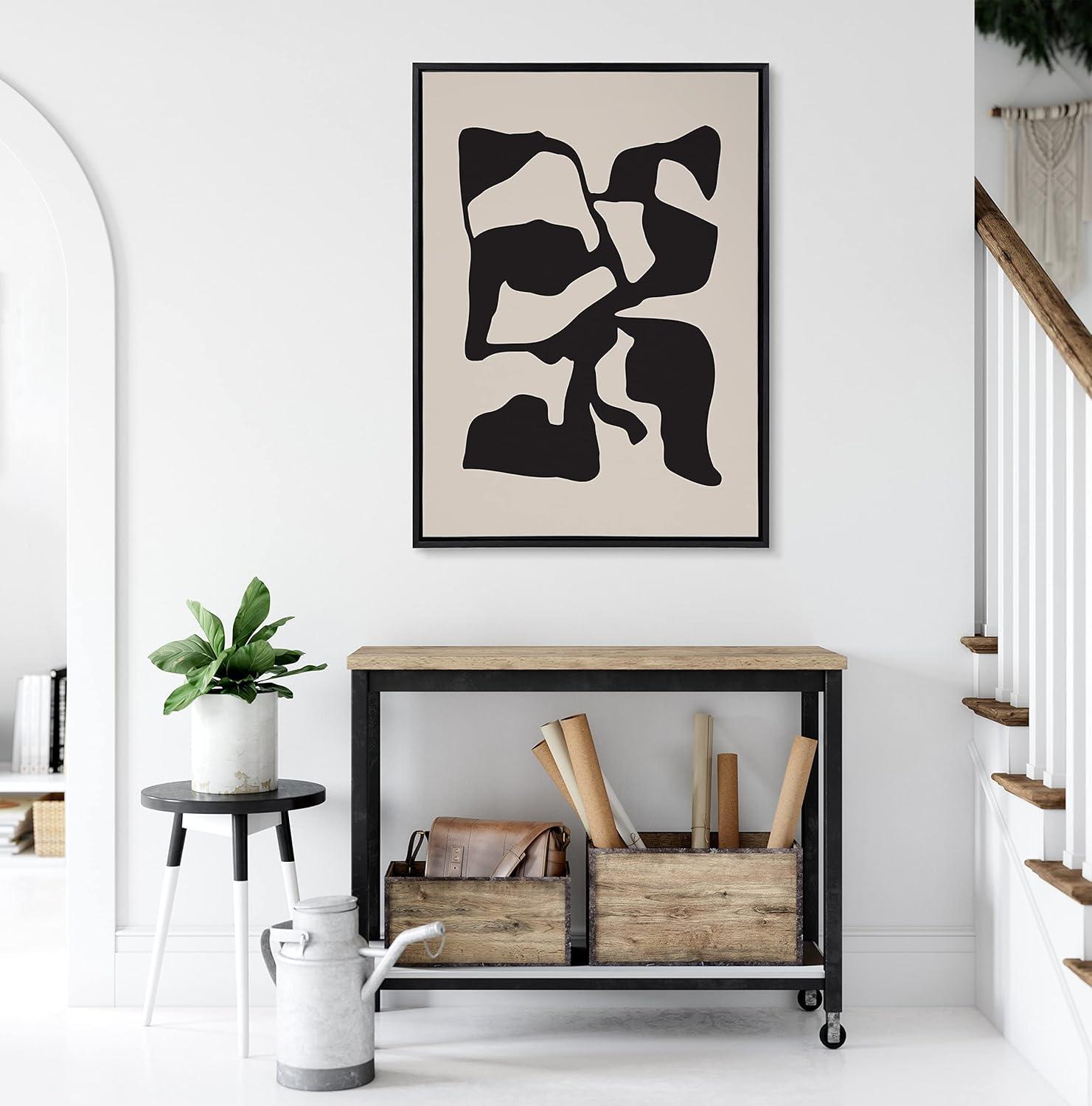 Kate and Laurel Sylvie Distorted Shapes of Black and Tan Framed Canvas Wall Art by The Creative Bunch Studio, 28x38 Black, Contemporary Abstract Bold Art for Wall