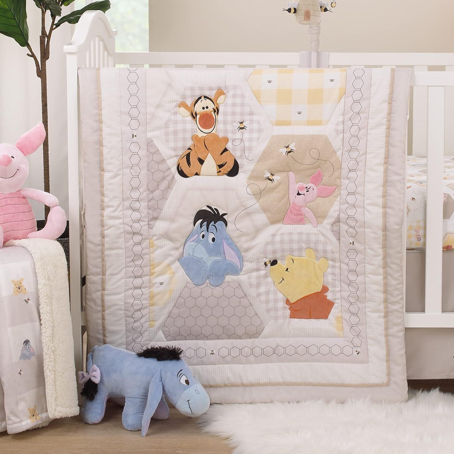 Disney NoJo Disney Winnie the Pooh Hugs and Honeycombs Patchwork with Piglet, Tigger and Eeyore 3 Piece Crib Bedding Set