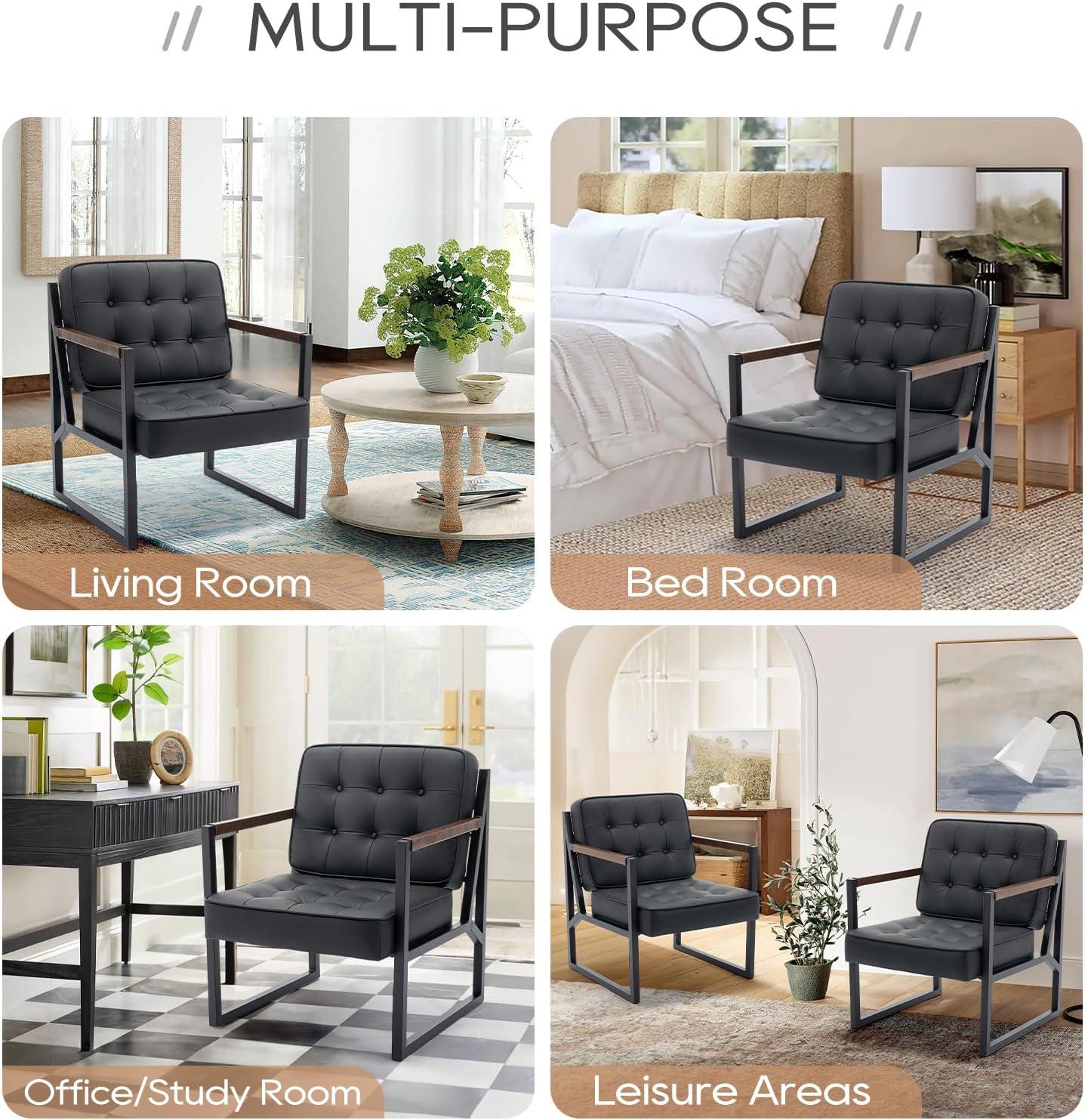 COLAMY Mid Century Modern Accent Chair, Comfy Living Room Chairs, Brown Leather Accent Chair, Faux Leather Reception Armchair with Metal Legs for Living Room Bedroom Reception Waiting Room, Brown