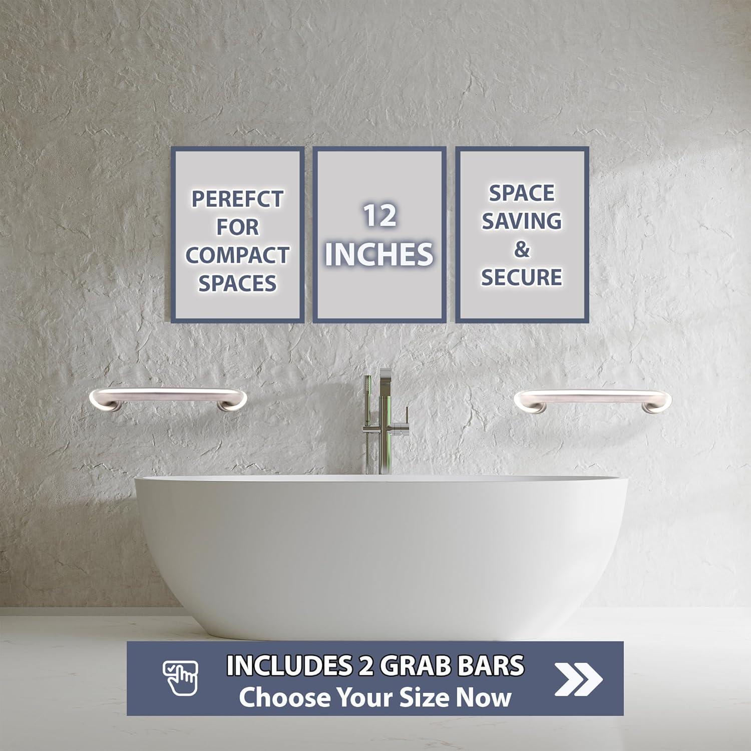 Grab Bar for Bathtub Shower - 1.5" Dia. / Stairs Bed Toilet Bathroom / Stand Assist & Safety Handrail / 304 Stainless Steel / Smooth Grip / 12"