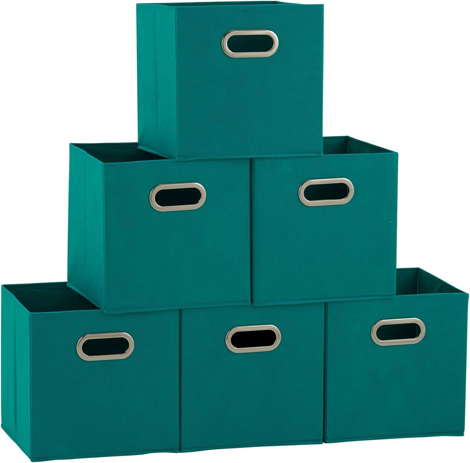 Household Essentials Open Fabric Storage Cube Bins, Aqua, Set of 6