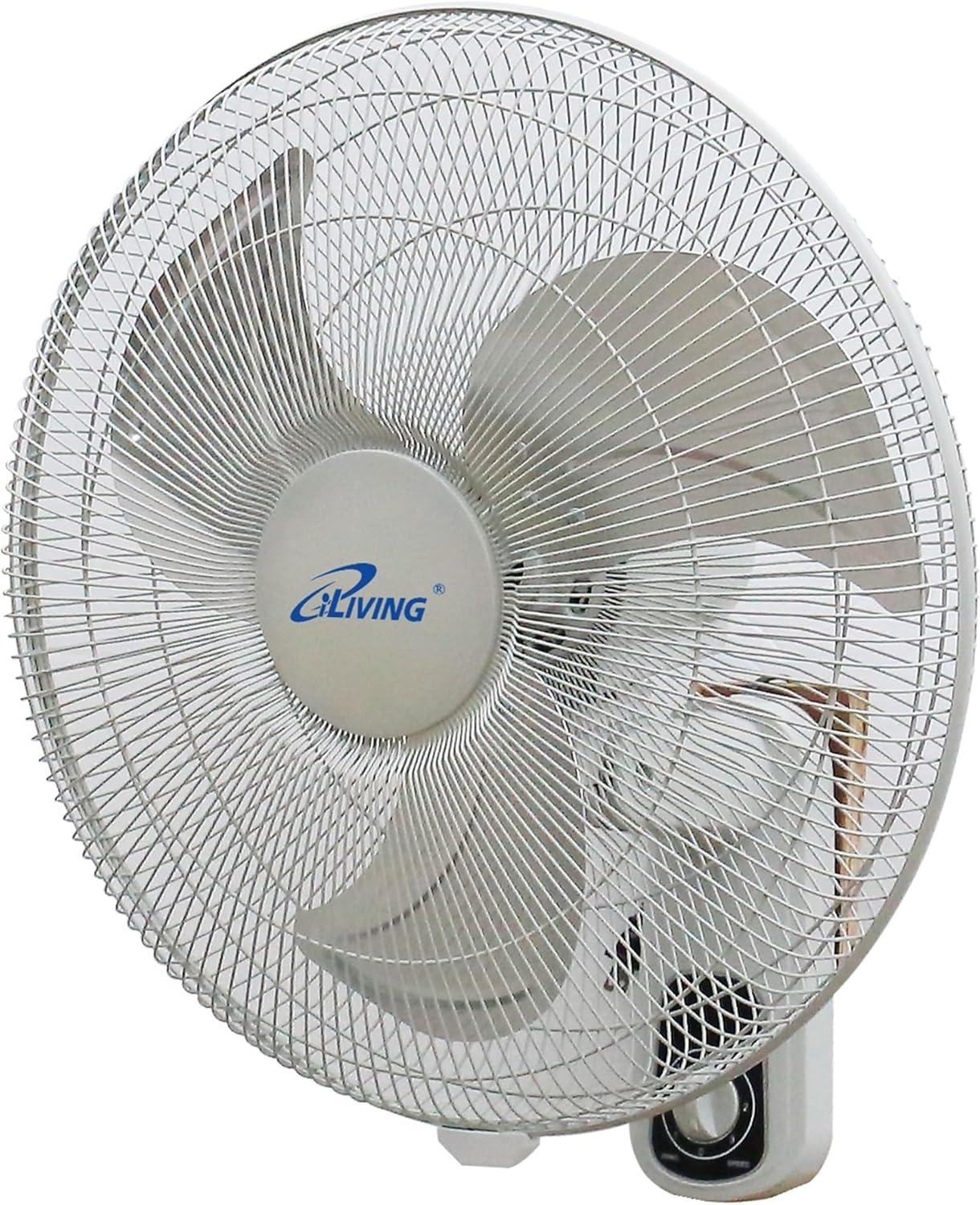 iLIVING ILG8IN18X Glow Oscillating Wall Mount Fan with Adjustable Tilt, 18-inch, 3 Speed, Metal Grille and Blade, 90 Degree Oscillation, Airflow 1650CFM, Ideal for Home, Bedroom, Gym & Office, Greenhouse