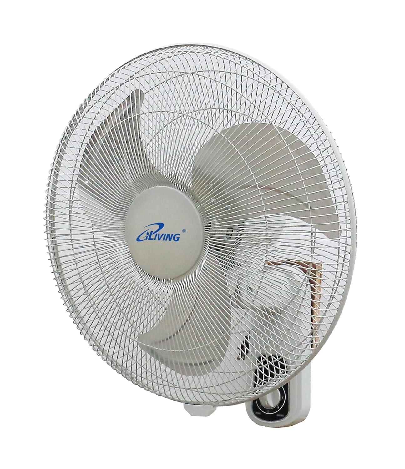 iLIVING ILG8IN18X Glow Oscillating Wall Mount Fan with Adjustable Tilt, 18-inch, 3 Speed, Metal Grille and Blade, 90 Degree Oscillation, Airflow 1650CFM, Ideal for Home, Bedroom, Gym & Office, Greenhouse