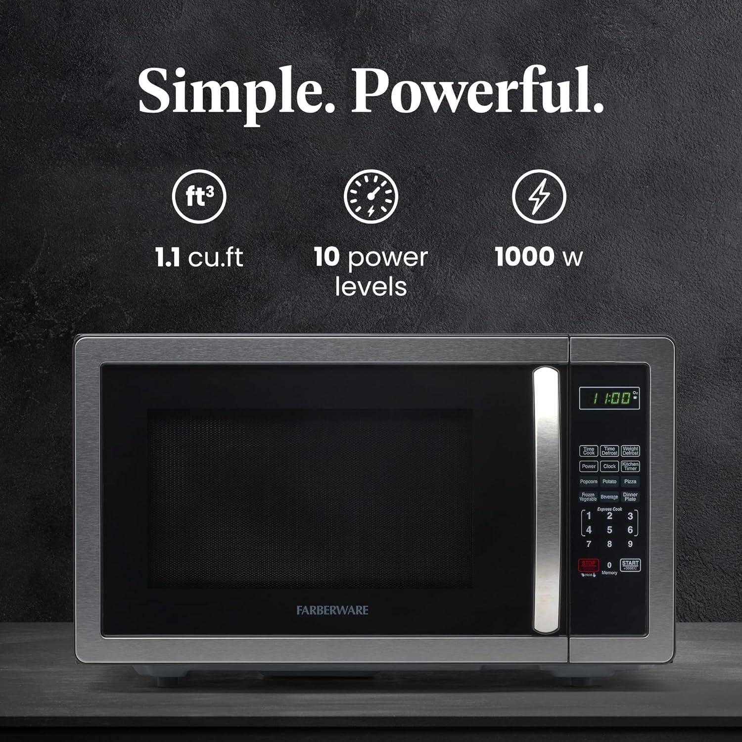 Farberware Classic Countertop Microwave Oven, 1.1 Cubic Feet cu. ft., 1000 watts, with Child Lock