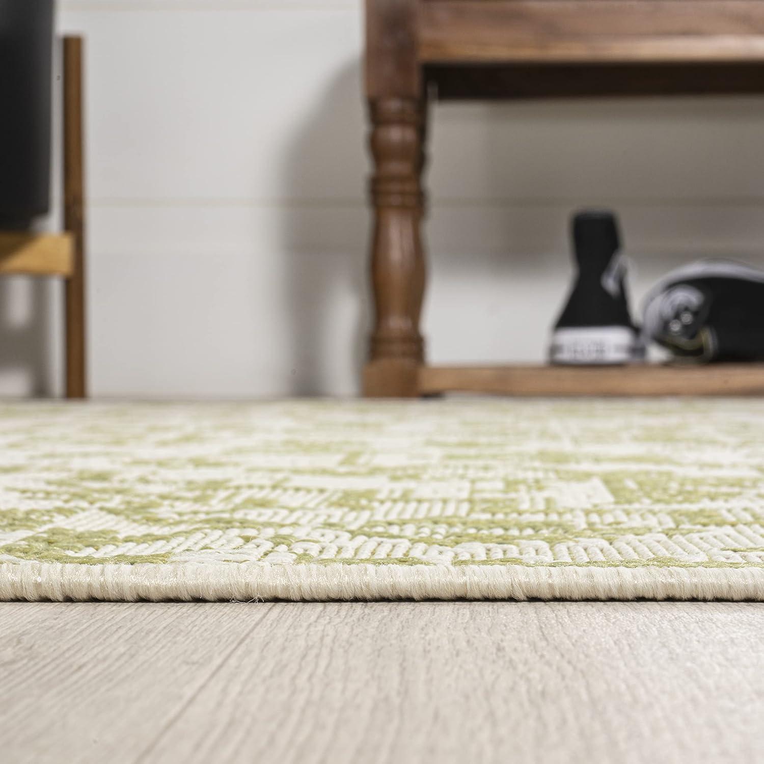 9' x 12' Estrella Bohemian Styled Medallion Textured Weave Indoor/Outdoor Area Rug, Cream/Green - JONATHAN Y