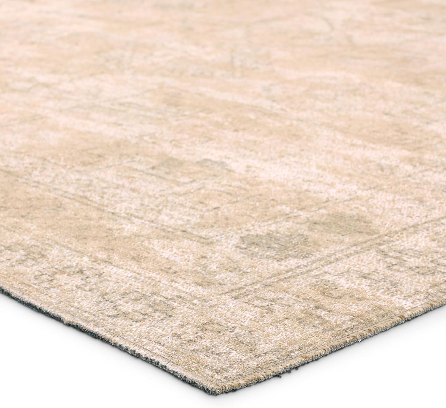 Tan and Cream Jute Polyester 2x8 Runner Rug