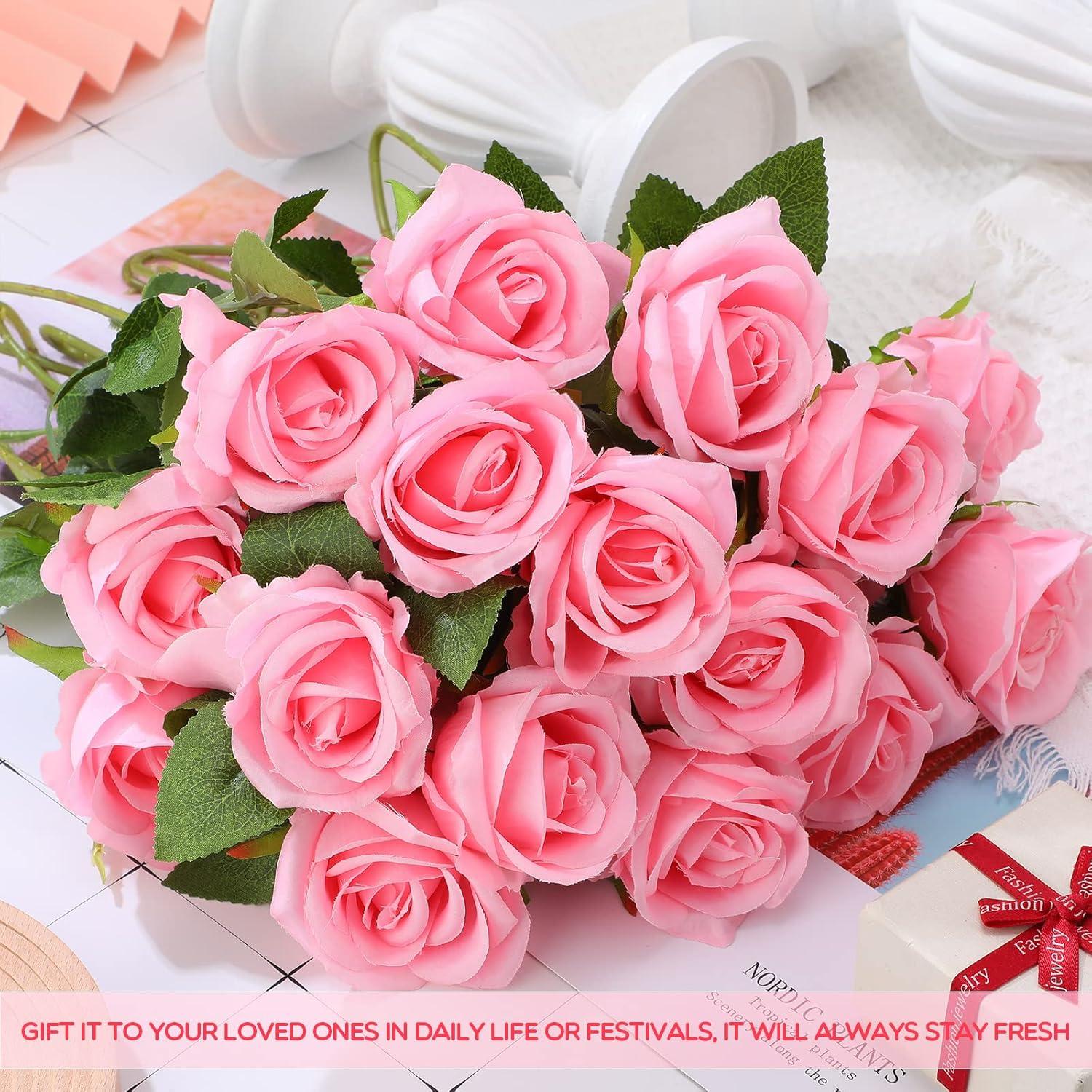 50 Pcs Artificial Rose Flower Realistic Silk Roses with Stem Bouquet of Flowers Plastic Flowers Real Looking Fake Roses for Home Wedding Centerpieces Party Decorations (Black)