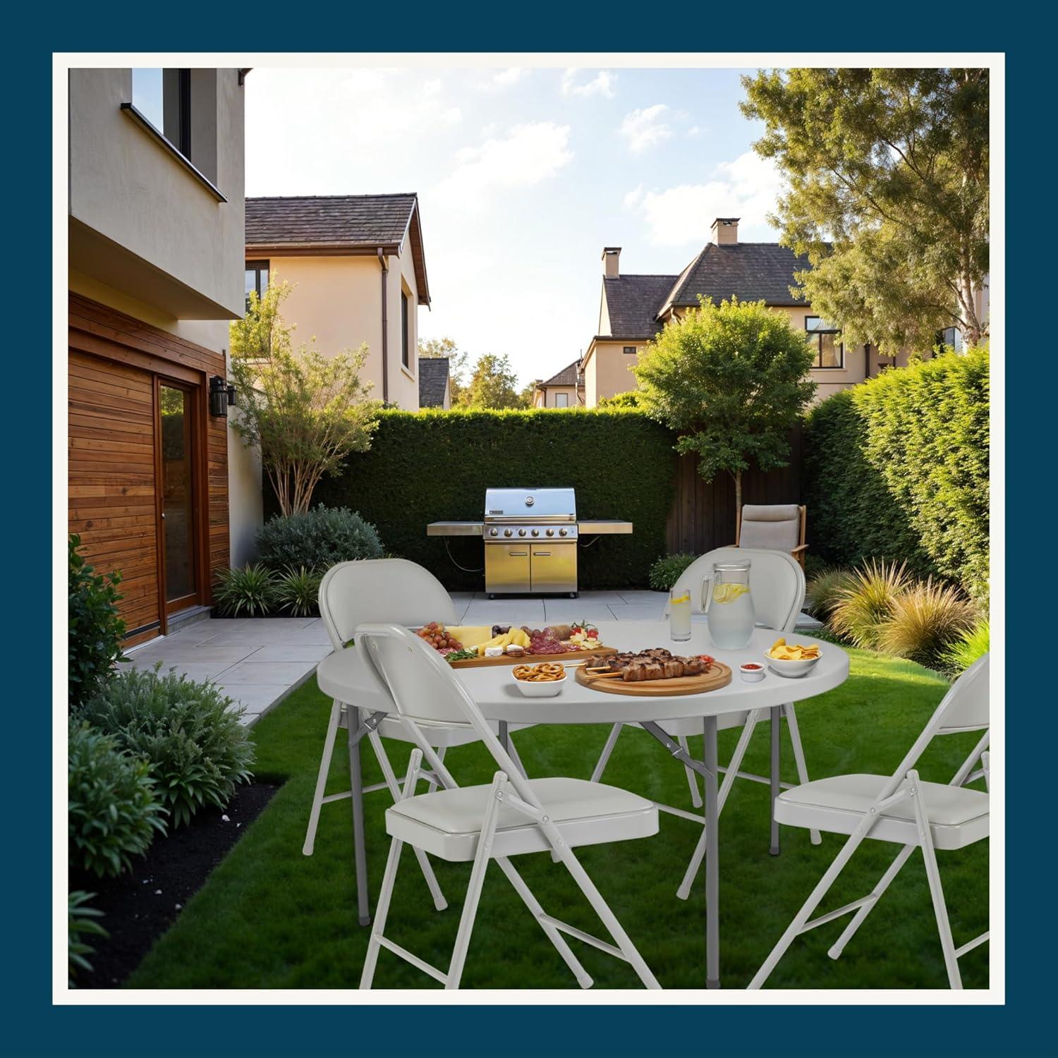 Folding Chairs with Padded Cushion and Back, 4pcs Potable Iron & PVC Durable Chairs for Indoor and Outdoor, School, Office and Garden Party, Gray