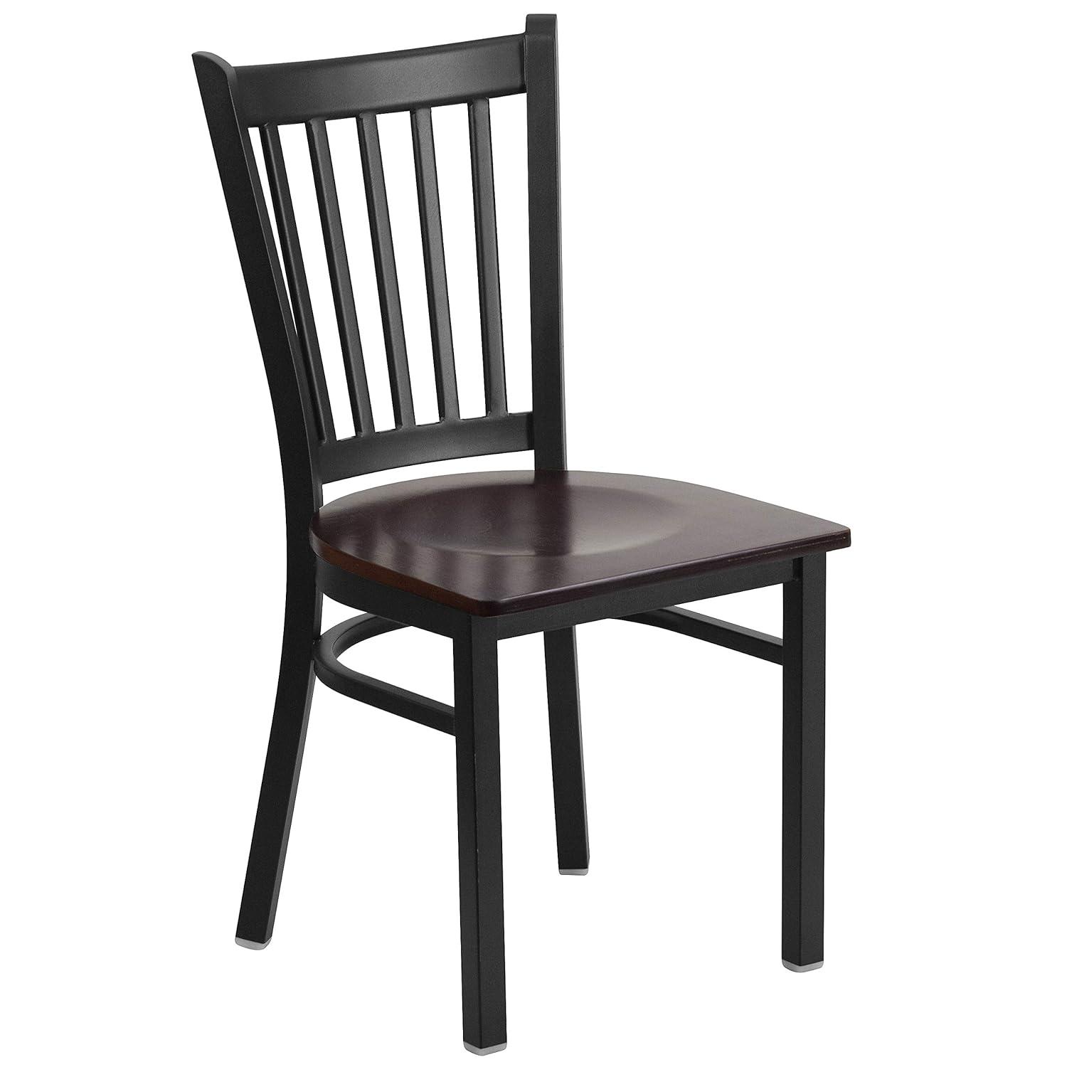 Flash Furniture HERCULES Series Black Vertical Back Metal Restaurant Chair - Walnut Wood Seat