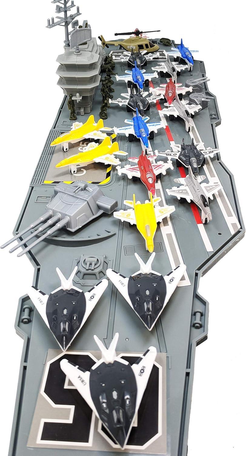 Aircraft Carrier Toy Army Men with Cargo Plane Warplanes Fighter Jets Military Vehicles