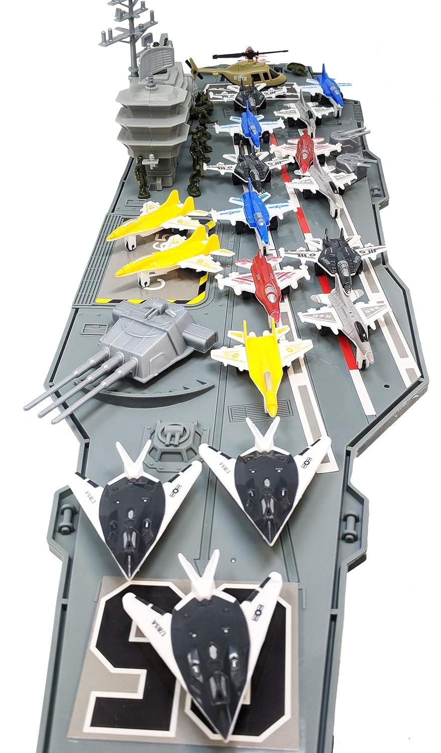 Aircraft Carrier Toy Army Men with Cargo Plane Warplanes Fighter Jets Military Vehicles