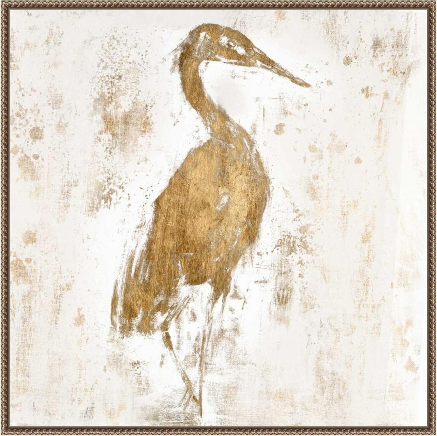 30"x30" Gilded Heron I by Jennifer Goldberger Framed Canvas Wall Art Print Bronze - Amanti Art: Modern Style, Polystyrene Frame