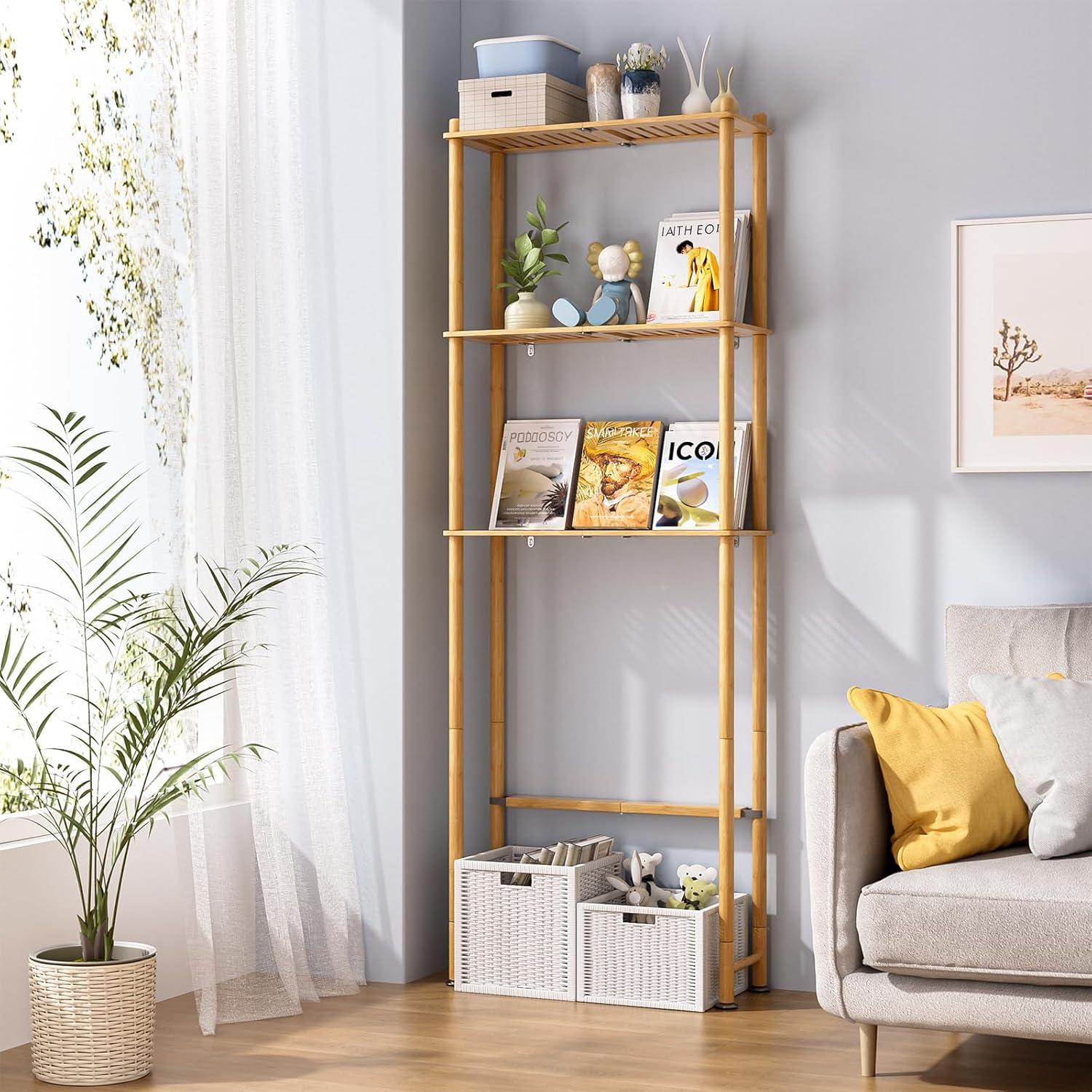 AmazerBath Over The Toilet Storage Shelf Bamboo, 3-Tier Over Toilet Organizer Rack, Freestanding Above Toilet Shelf for Bathroom, Laundry, Space Saver, Natural Color