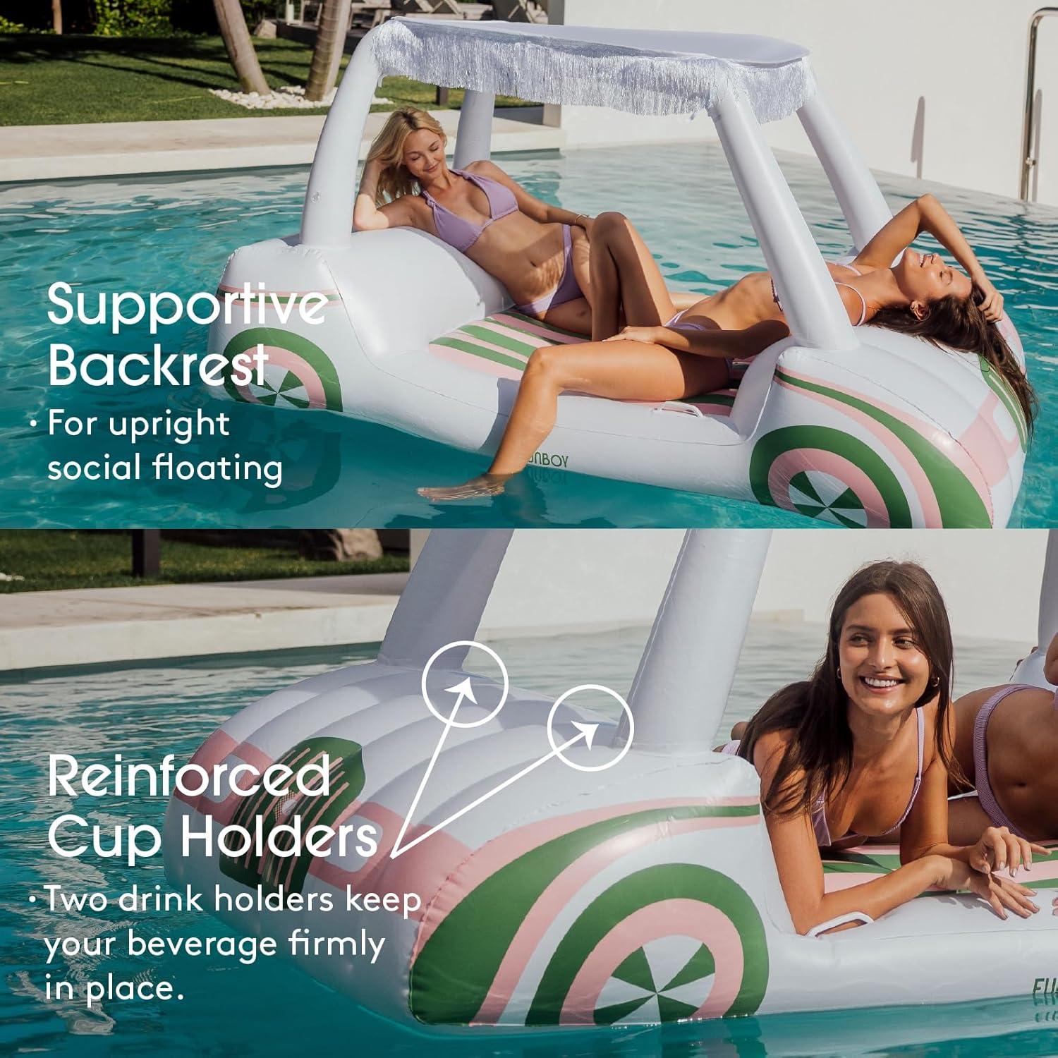 Oversized White and Green Inflatable Golf Cart Pool Lounger