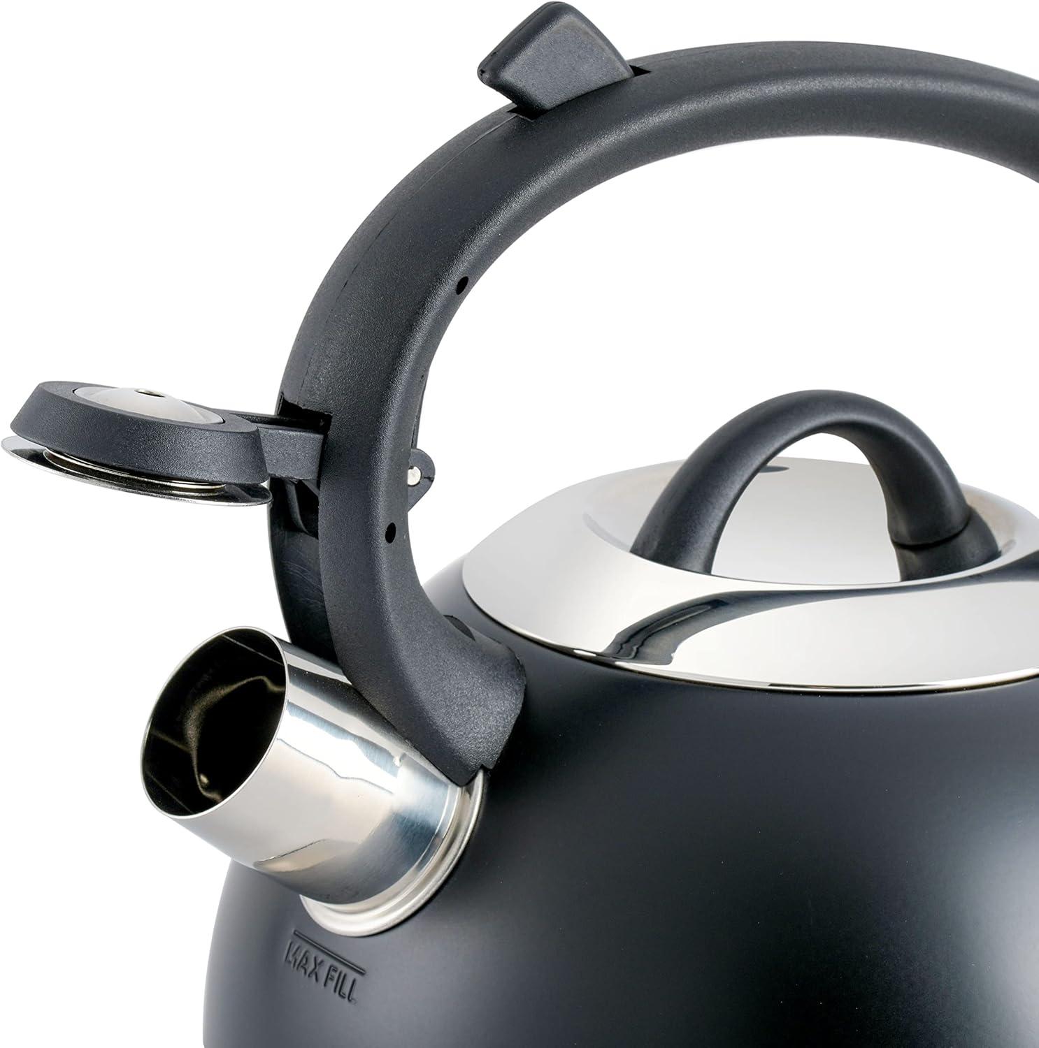 Mr. Coffee Flintshire 1.75 Quart Whistling Stovetop Tea Kettle in Black