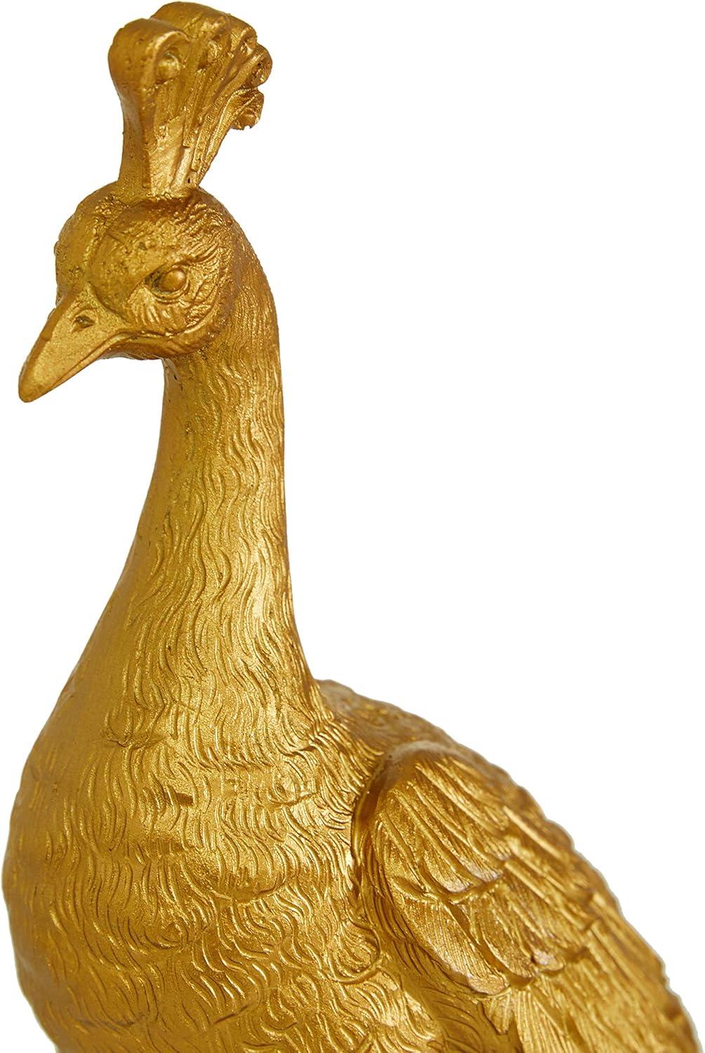 11", 8"H Gold Polystone Peacock Sculpture, by DecMode (2 Count)