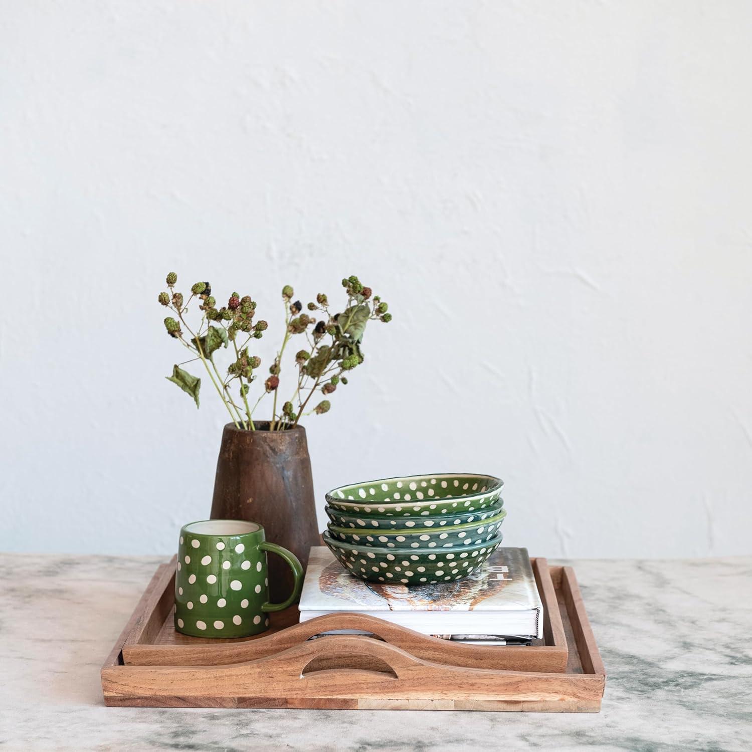 Creative Co-Op Square Acacia Wood Trays with Handles, Natural, Set of 2