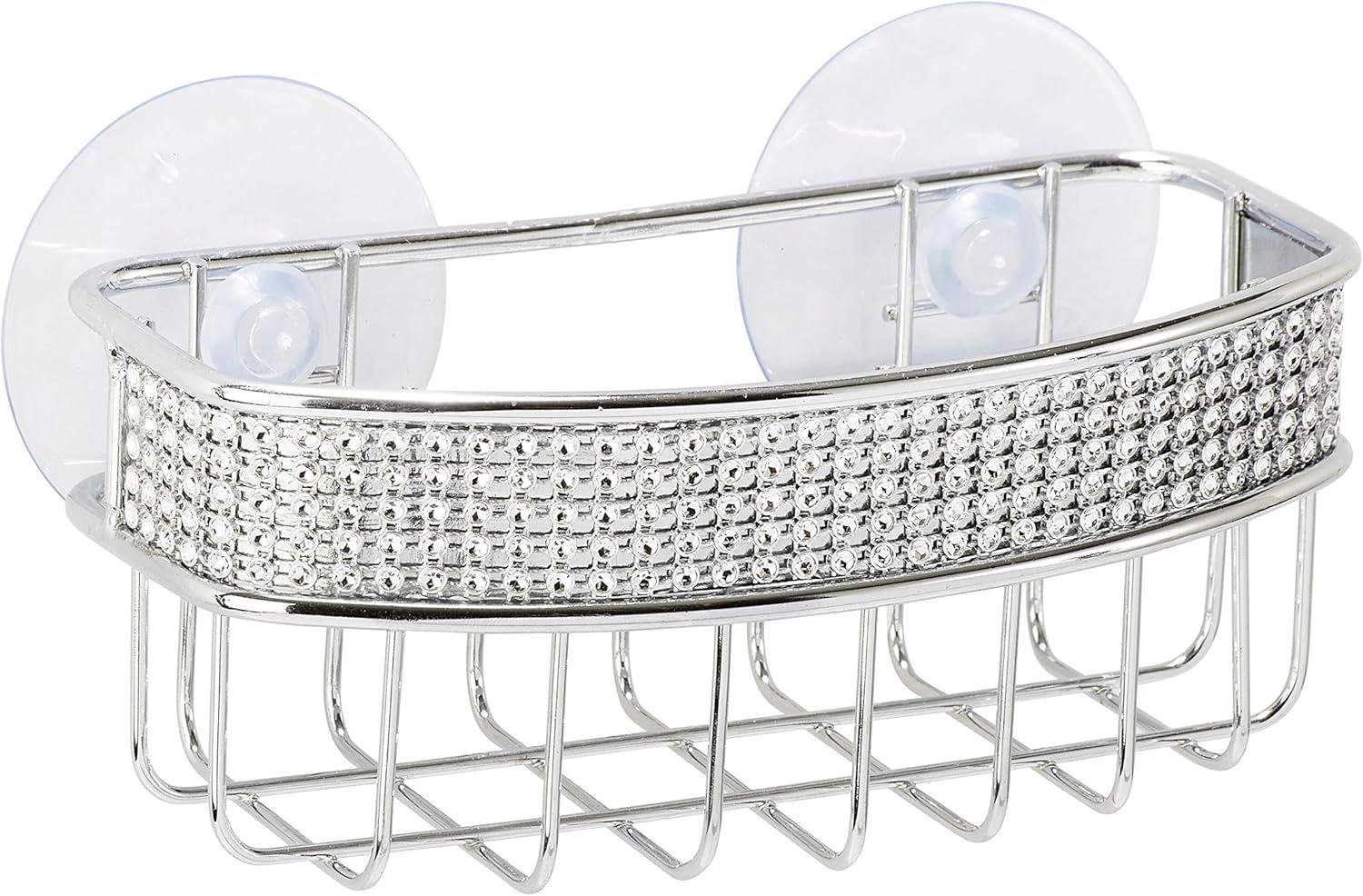 Kitchen Details Sponge Holder with 2 Suction Cups Metal Sink Caddy, Chrome, 5.71" x 2.76" x 2.36"