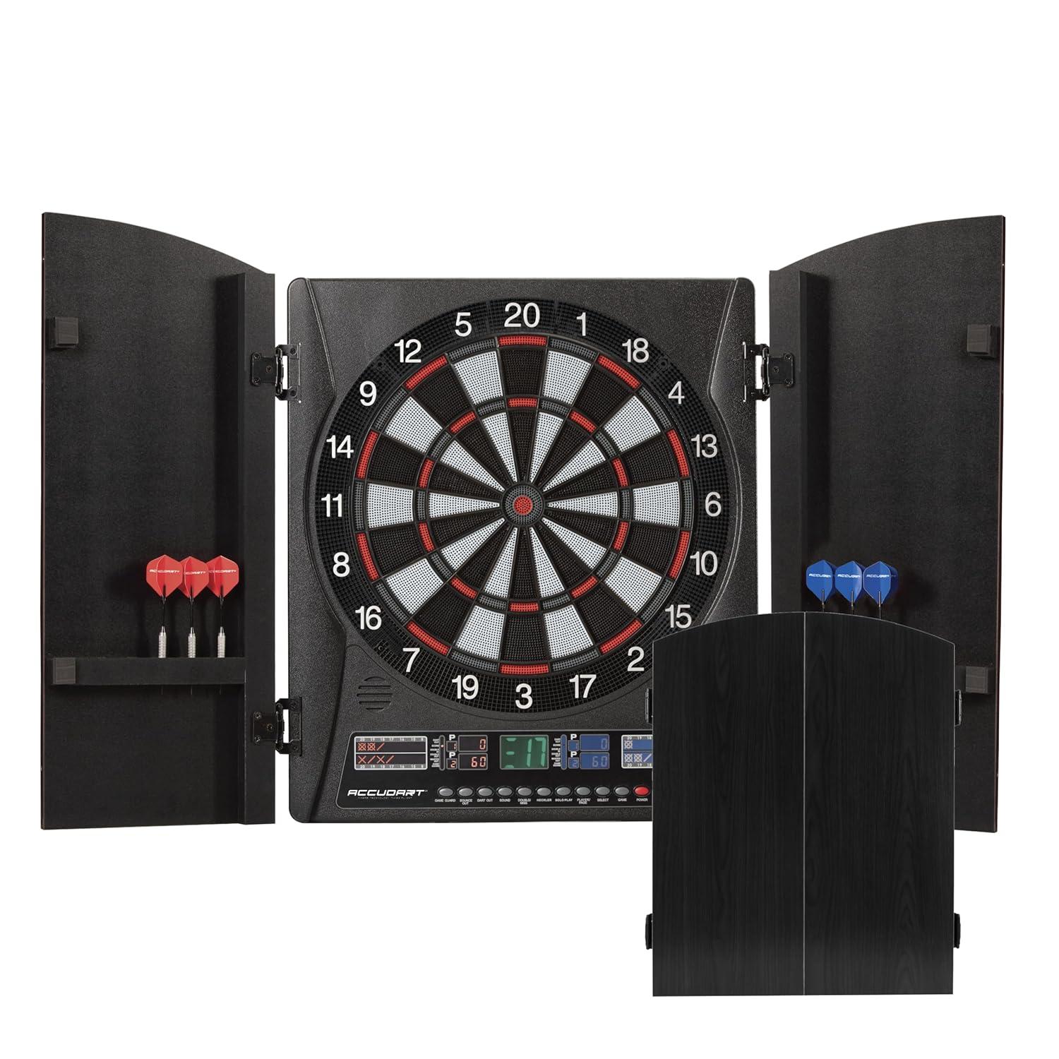 Apollo Black Woodgrain Electronic Dartboard Cabinet with Doors