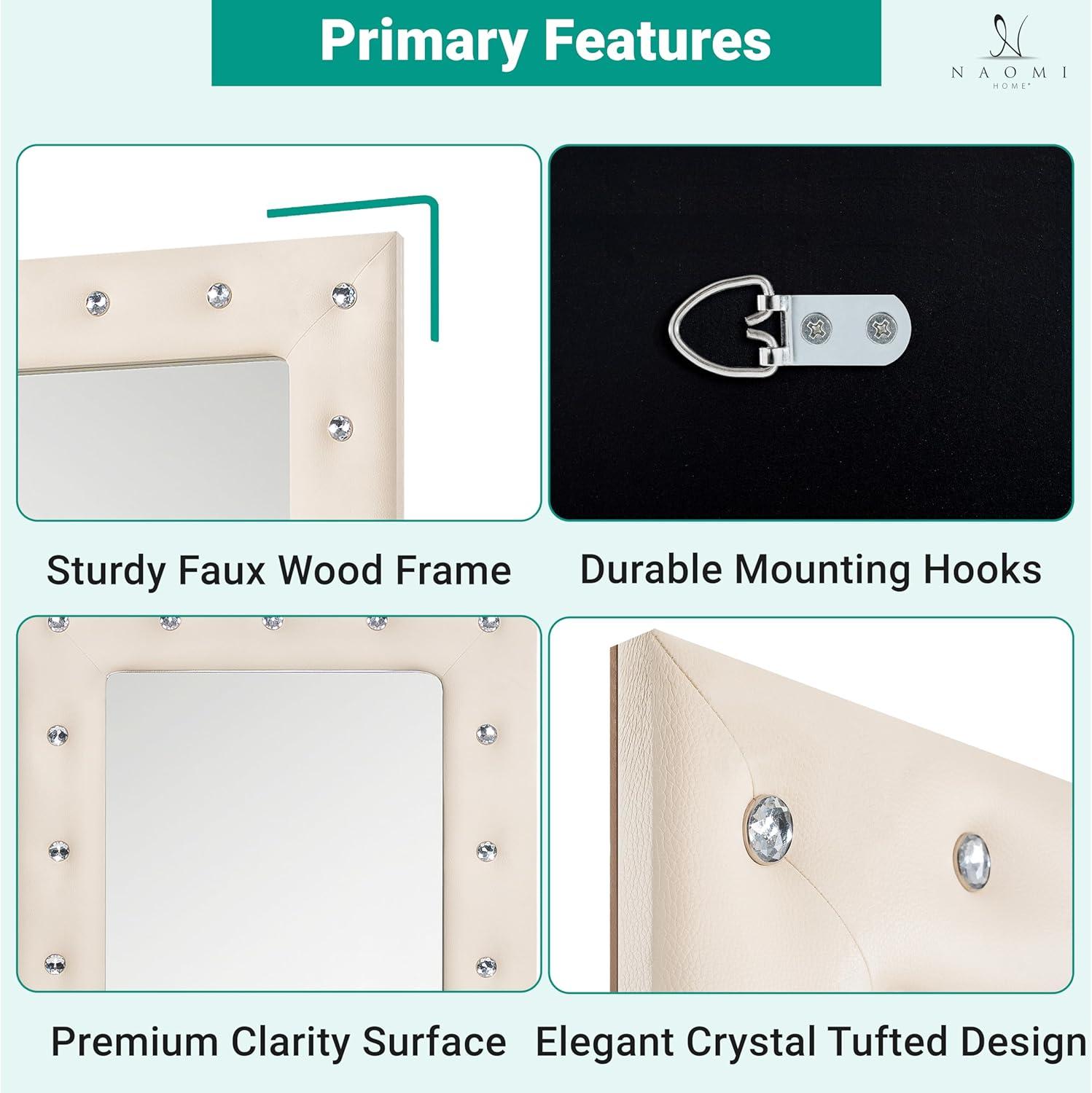 Naomi Home Crystal Tufted Floor Mirror Full Length 63 LX22 W Wall Mirror Full Length Standing Wall with Faux Wood Frame Mirrors for Bedroom - Pink
