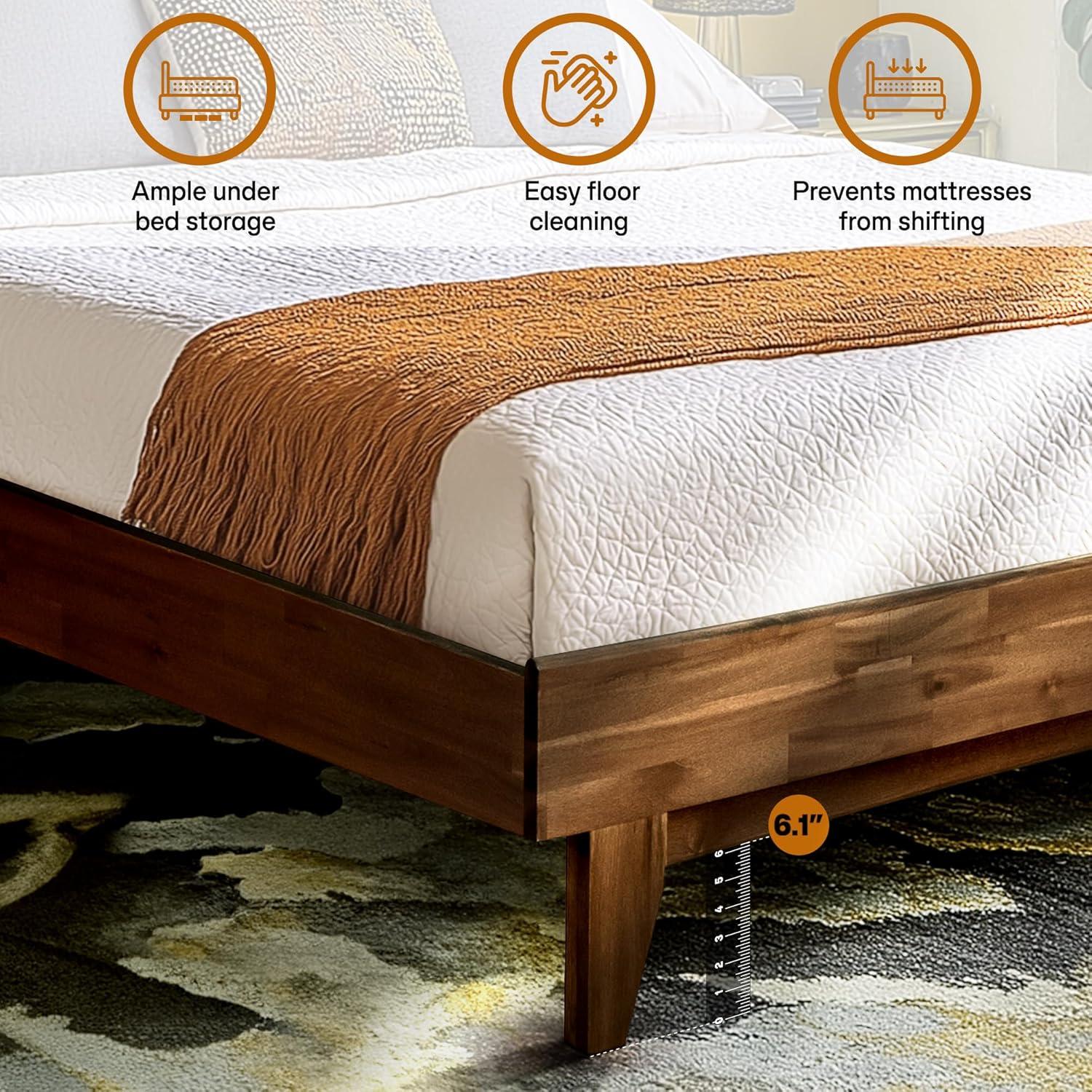 Acacia Aurora Premium Solid Wood Platform Bed Frame and High Headboard, King Bed Frame with Headboard Included, Mid Century Modern Bed with 5 years Warranty