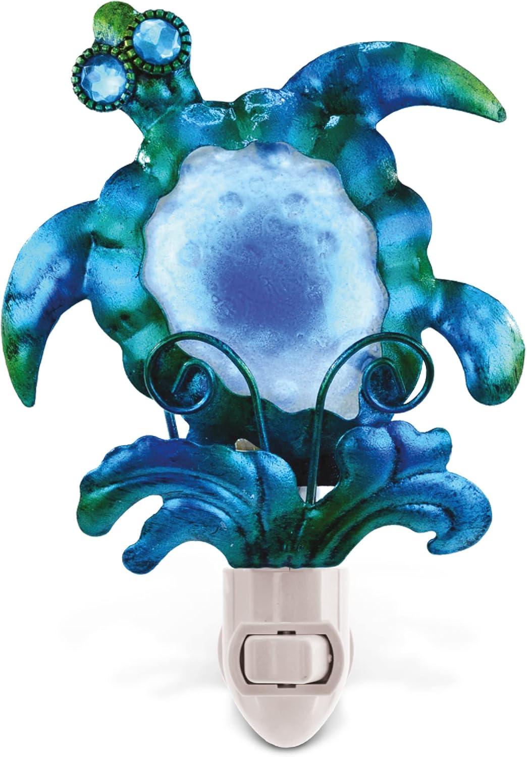 COTA Global Sea Turtle Night Light - Home Décor Wall Plug in Night Light with Switch, Unique Decorative Hand Made Metal & Glass Nightlight for Bathroom, Nursery, Hallway, Kitchen, Bedroom - 6.5 Inch