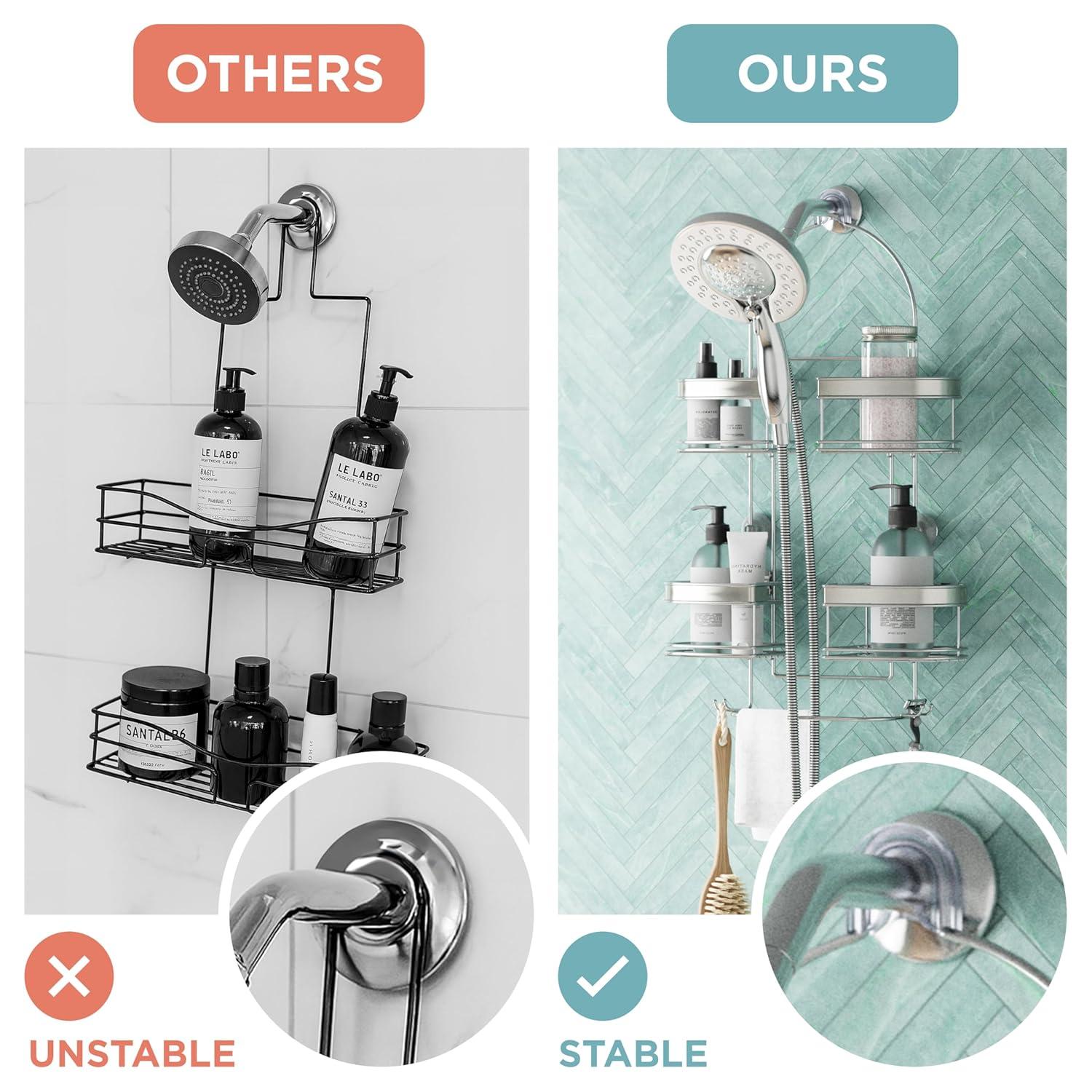 zenna home 7546nsp, expandable over-the-showerhead caddy, chrome