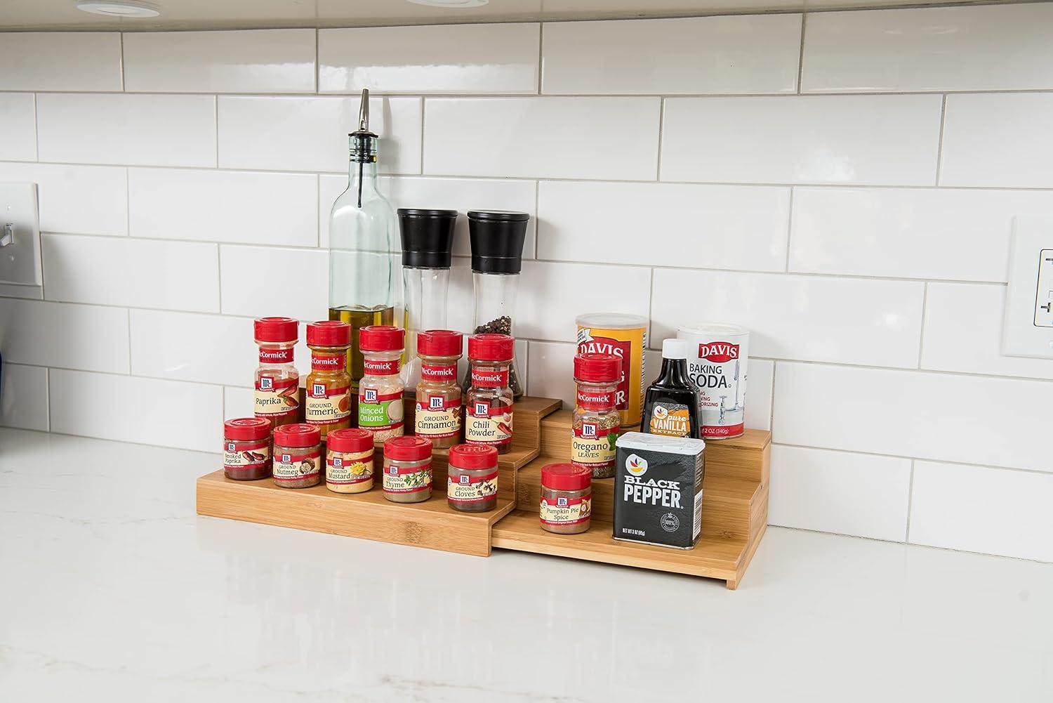 Freestanding Bamboo Spice Rack with Adjustable Racks