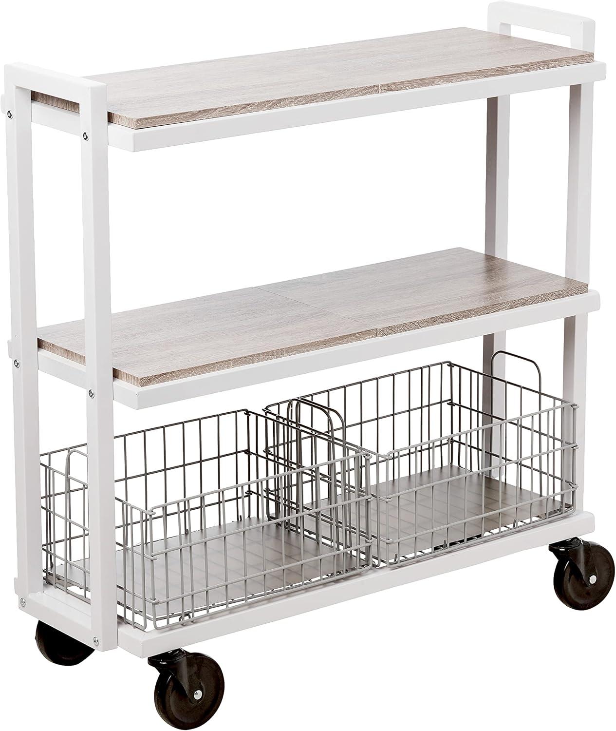 Atlantic Narrow Large Metal and Wire Cart System 3-Tier in White