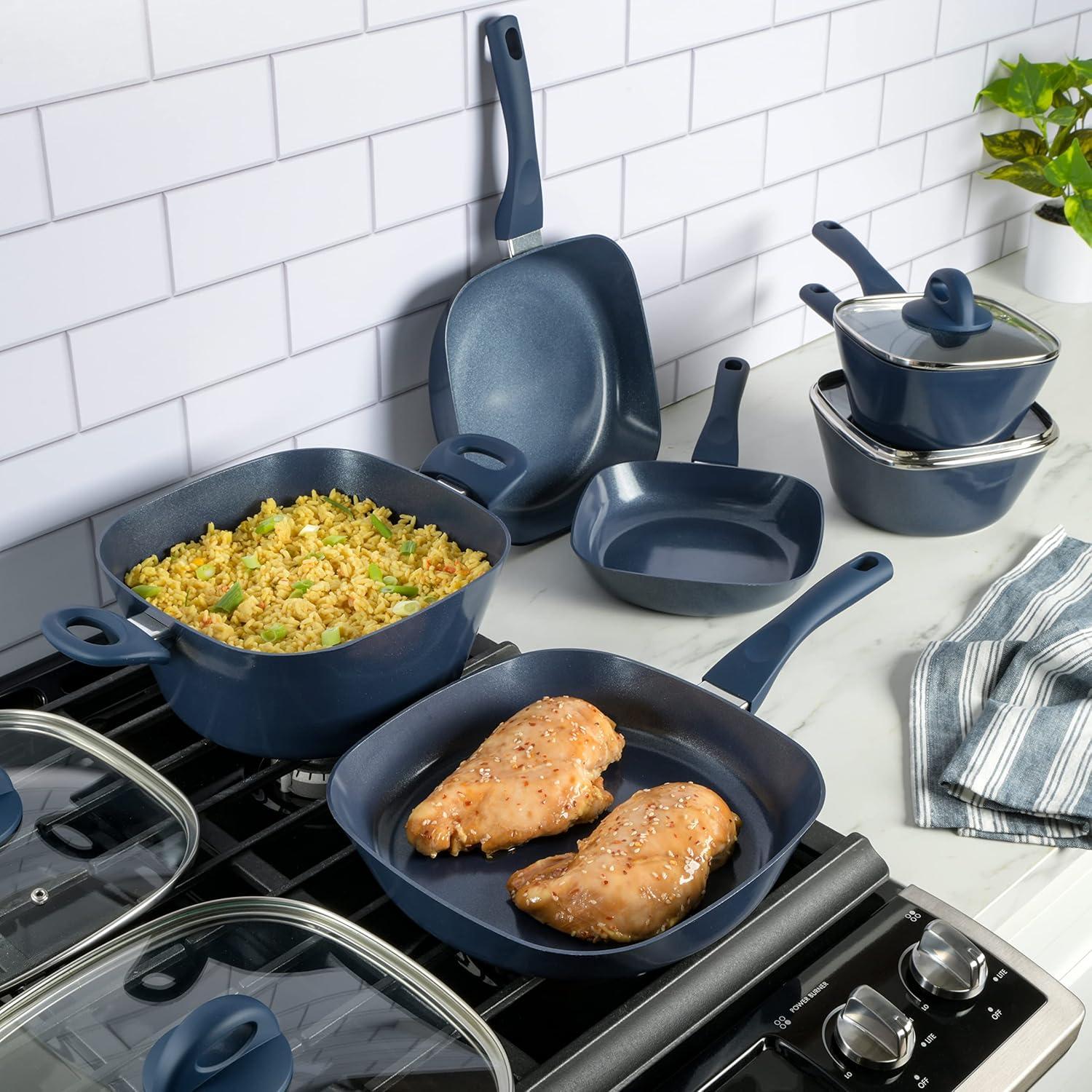 Soho Lounge Blue 10-Piece Nonstick Aluminum Cookware Set