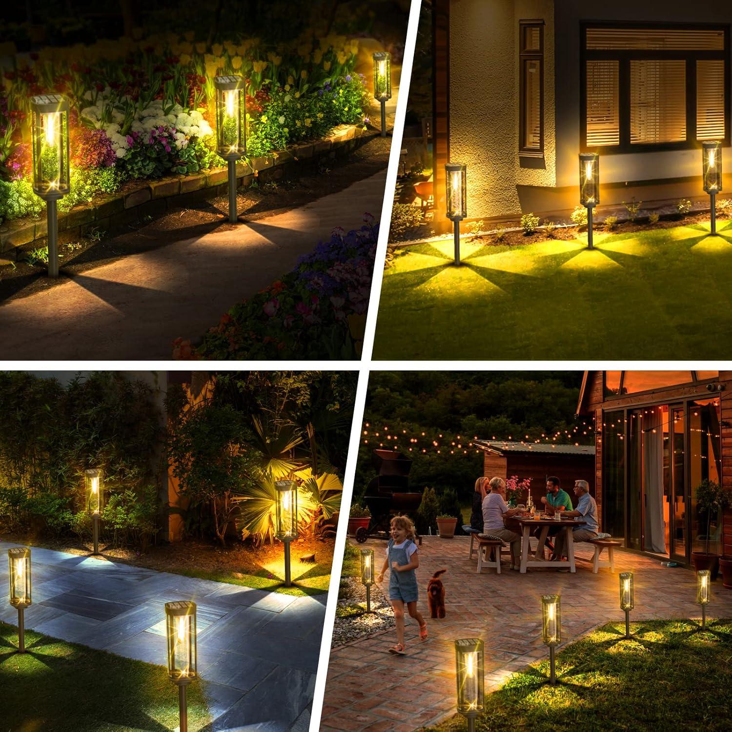 Solar Powered LED Pathway Lights with Warm White Glow, 6-Pack